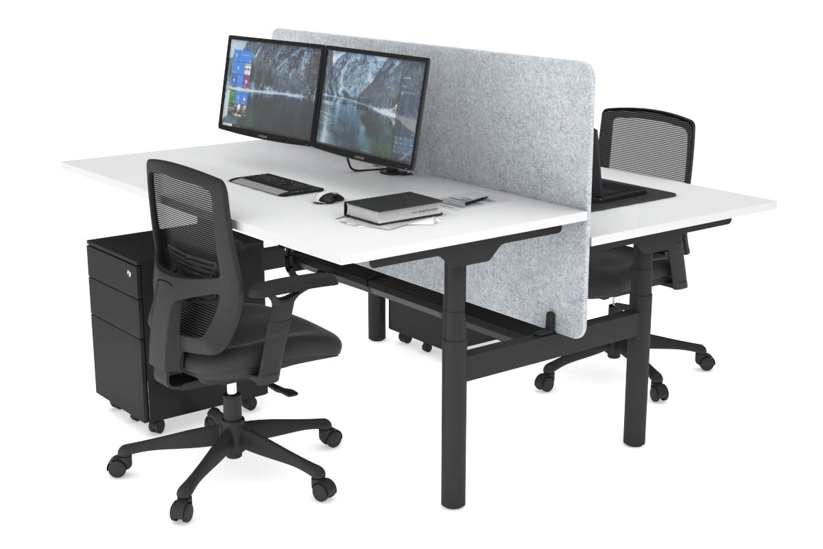 Flexi Premium Height Adjustable 2 Person H Bench Workstation - Black Frame [1600L x 800W with Cable Management] - Ideal for Office, Home Workspace & Collaborative Work Environments