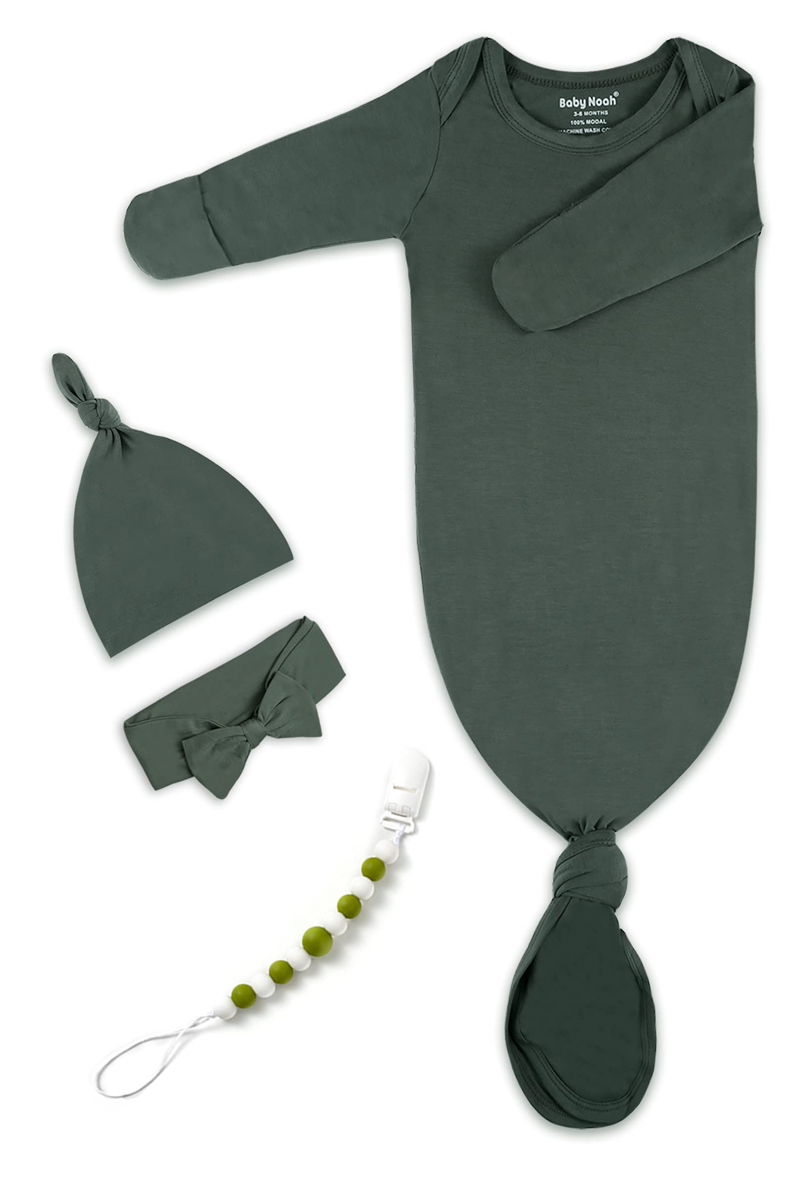 Soft Baby Knotted Gown Set with Mittens & Hat for Newborns - Cozy Sleepwear