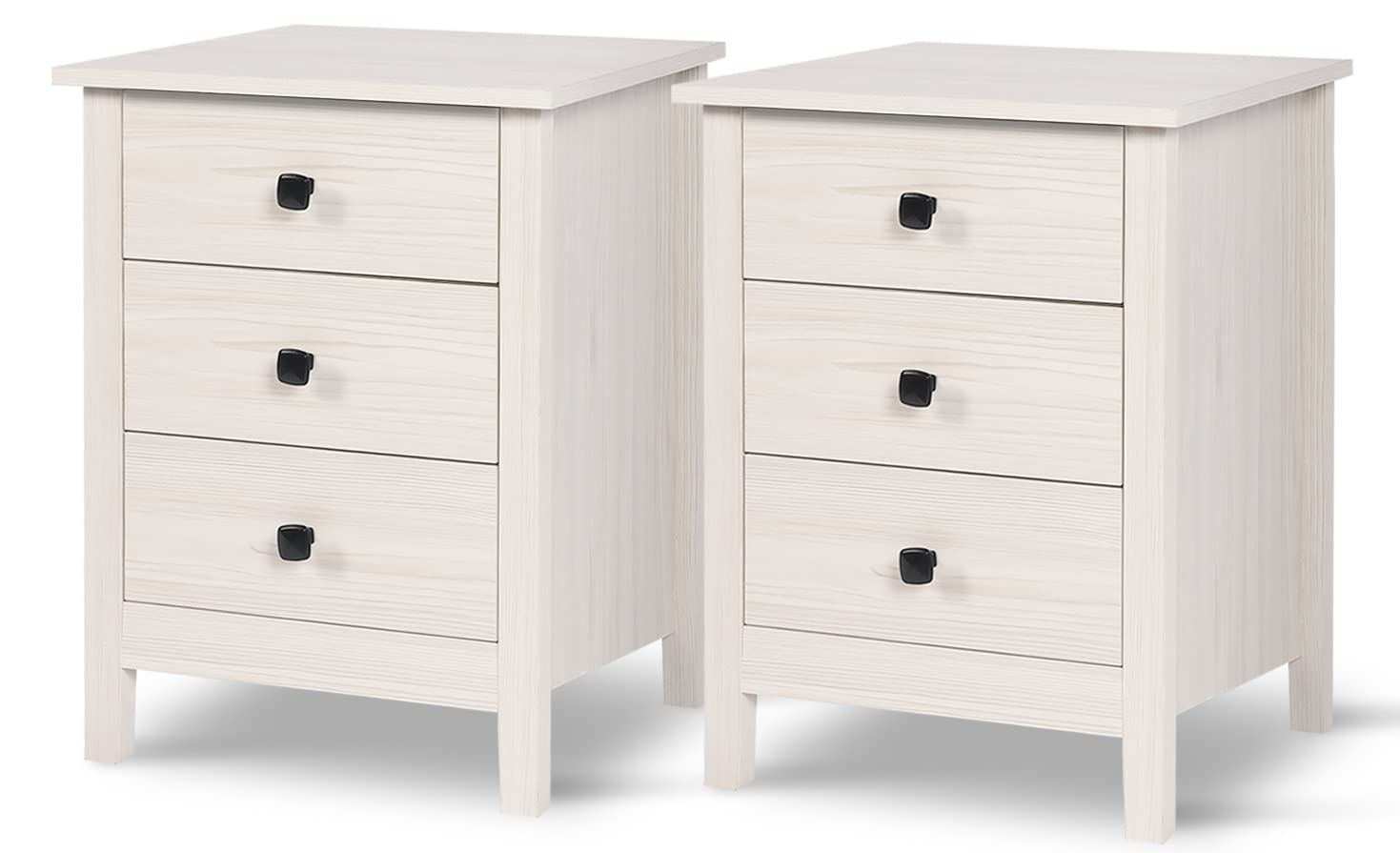 LTMEUTY Set of 2 White Wooden Nightstands with 3 Drawers - Tall Bedside Tables for Bedroom, Living Room & Guest Room - Modern Bedroom Furniture with Storage Space