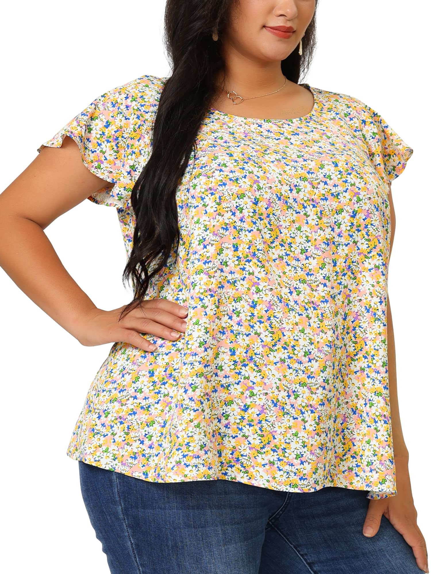 Agnes Orinda Plus Size Blouses for Women - Summer Short Sleeve Floral Tops - Casual Office Wear & Vacation Outfits