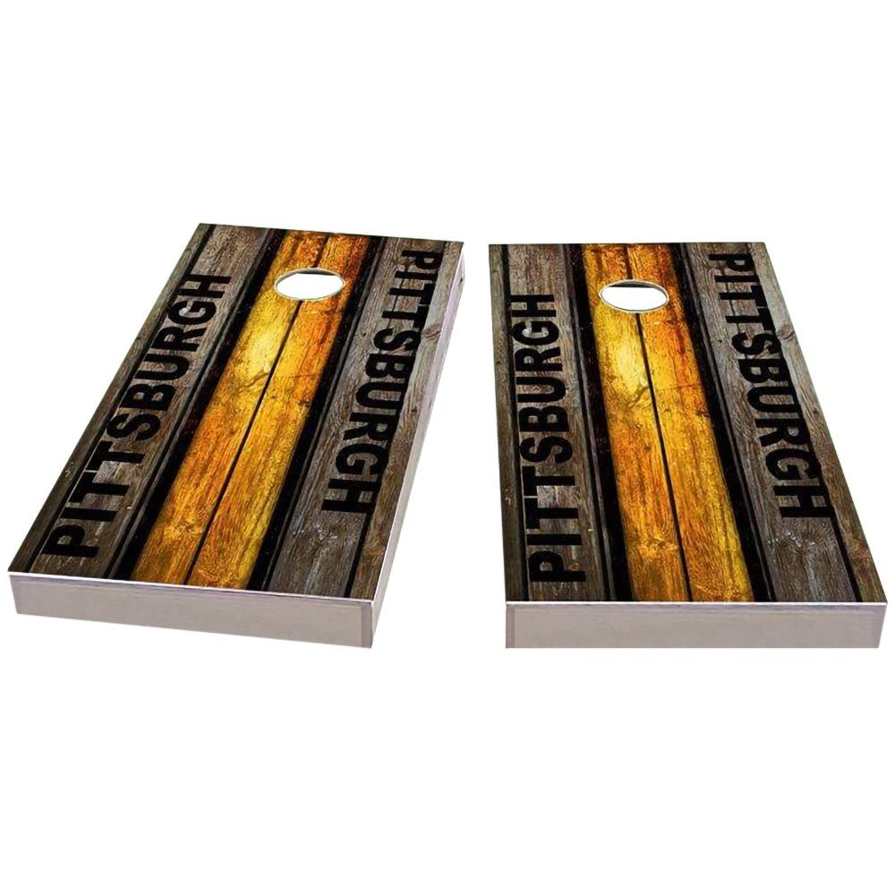 Pittsburgh City Themed Cornhole Game Set - Premium Wooden Boards with 8 Bean Bags for Outdoor Tailgating, Backyard Parties & Game Nights