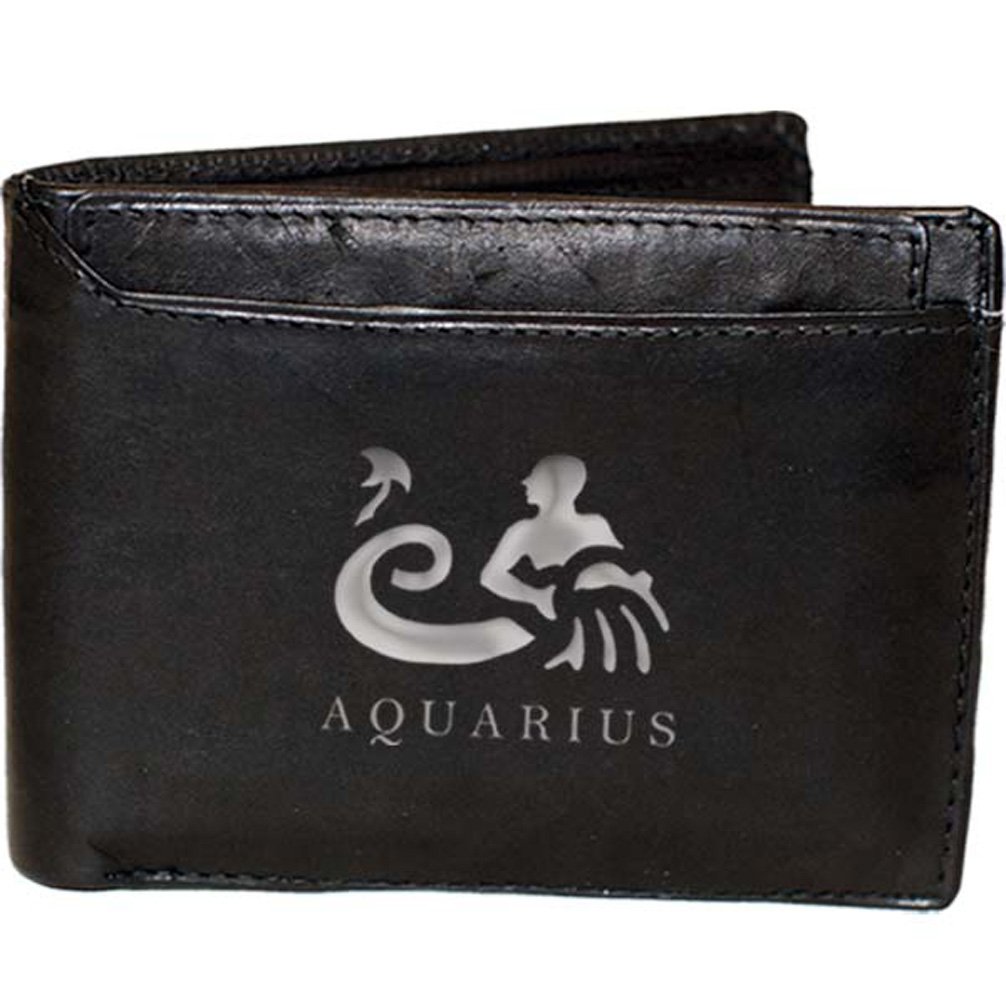 MARSHAL Aquarius Zodiac Sign Genuine Leather Bifold Wallet for Men - Horoscope Astrology Gift Idea for Birthday, Christmas & Daily Use