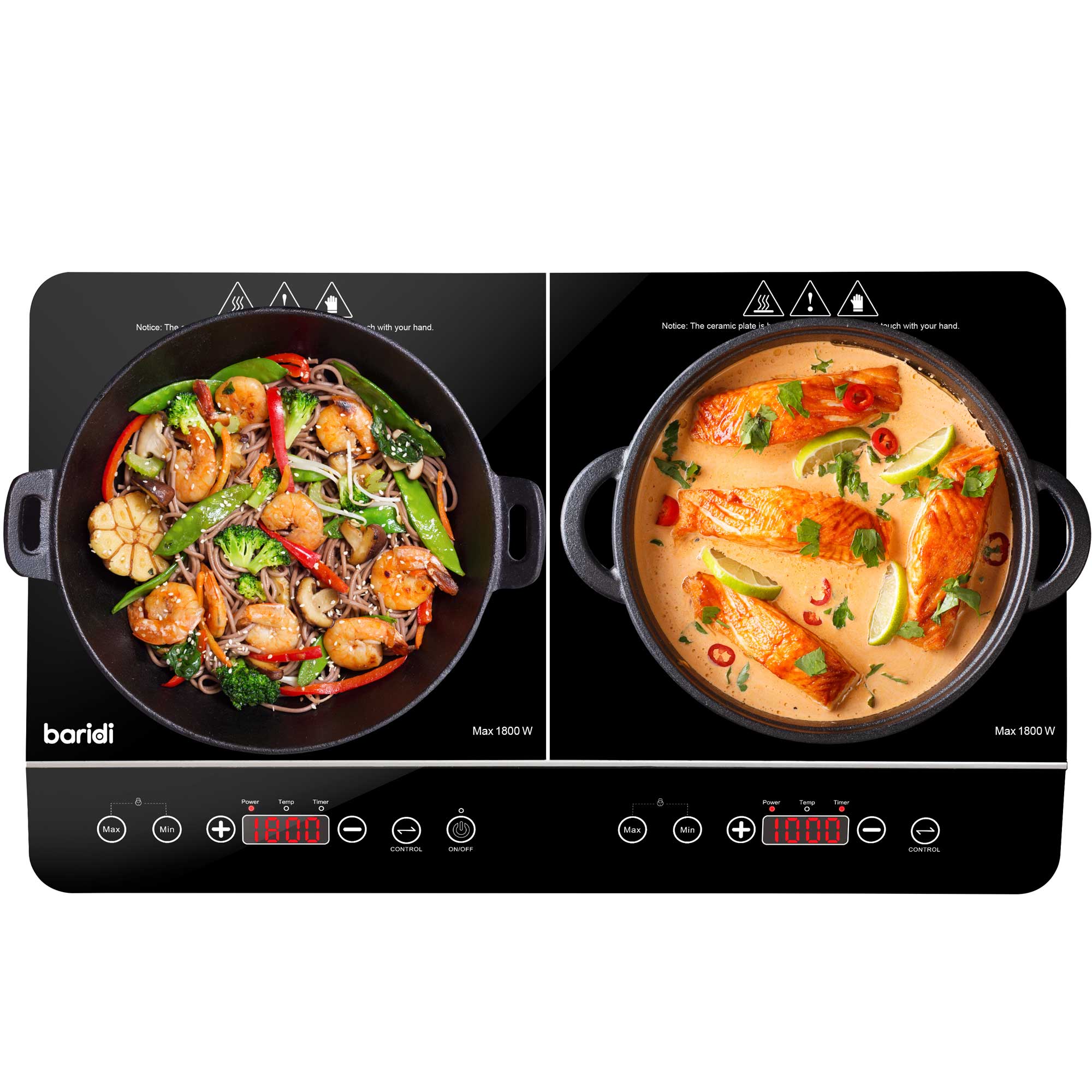 Baridi Portable Induction Cooktop - 2 Burner, 2800W, 10 Power Levels with Timer, Black DH146 | Perfect for Small Kitchens, Dorms, RVs & Outdoor Cooking
