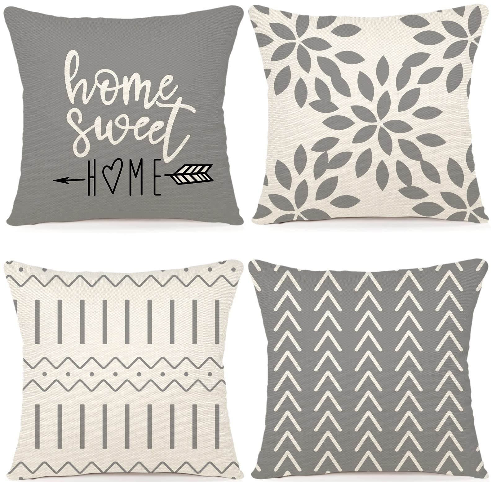 YCOLL 20x20 Inch Pillow Covers Set of 4 - Modern Decorative Linen Fabric Throw Pillow Cases for Sofa, Couch, Bed & Car - Gray - Perfect for Living Room, Bedroom & Outdoor Decor