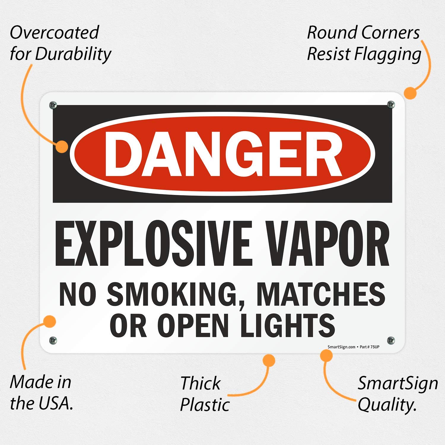 Danger - Explosive Vapor No Smoking Sign | 10x14 Inch OSHA Compliant Warning Sign | Digital Print on 55 Mil HDPE Plastic | Red Black & White Safety Sign for Gas Stations, Chemical Plants & Industrial Areas