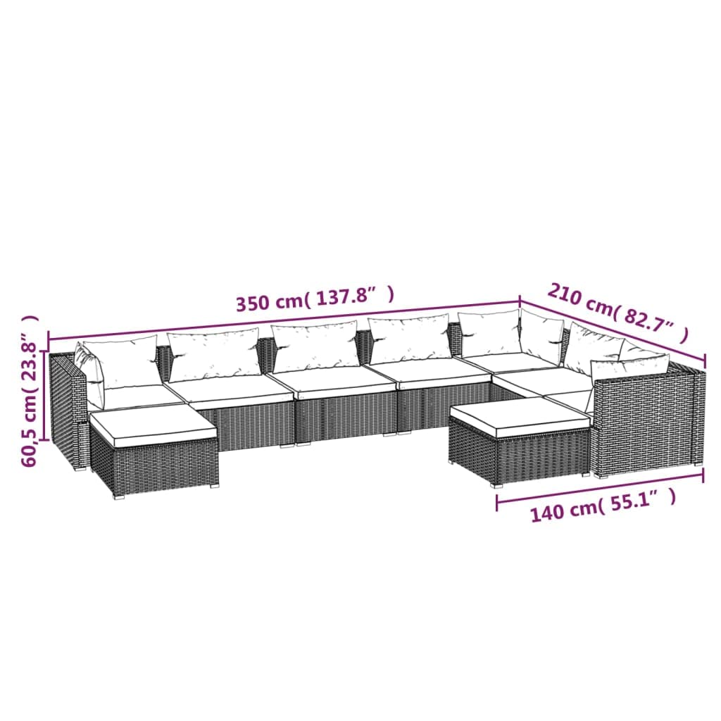 Premium 9-Piece Outdoor Patio Furniture Set - Black Poly Rattan Sectional Sofa with Water-Blue Cushions, Weather-Resistant Modular Lounge Set for Garden, Backyard, Poolside or Terrace Relaxation