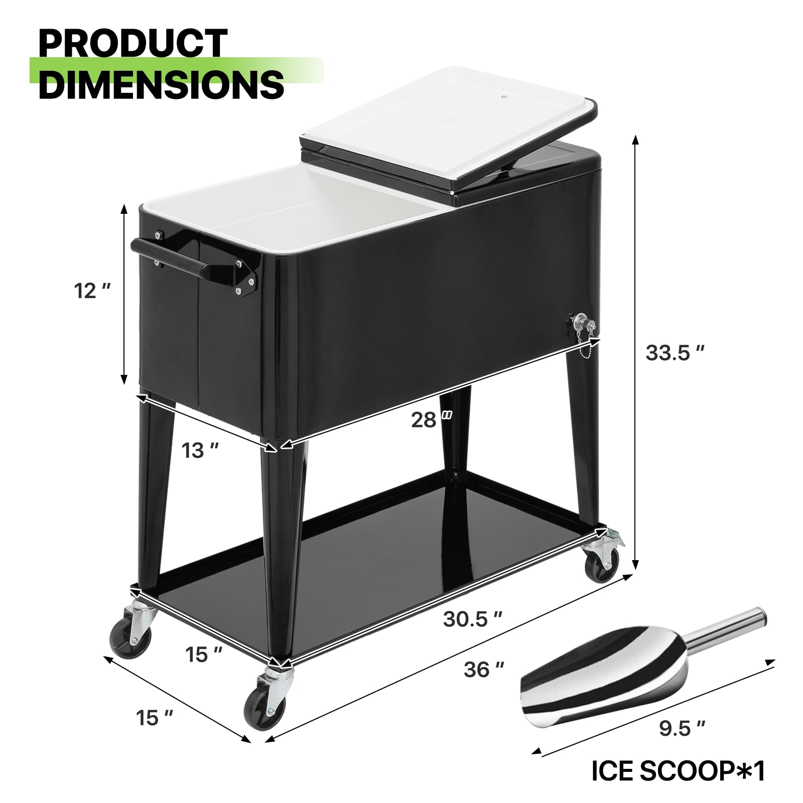 Magshion 80-Quart Rolling Cooler Cart with Wheels & Handle - Outdoor Ice Chest Cooler with Bottle Opener & Storage Shelf - Perfect for Backyard BBQs, Beach Parties, Camping & Tailgating