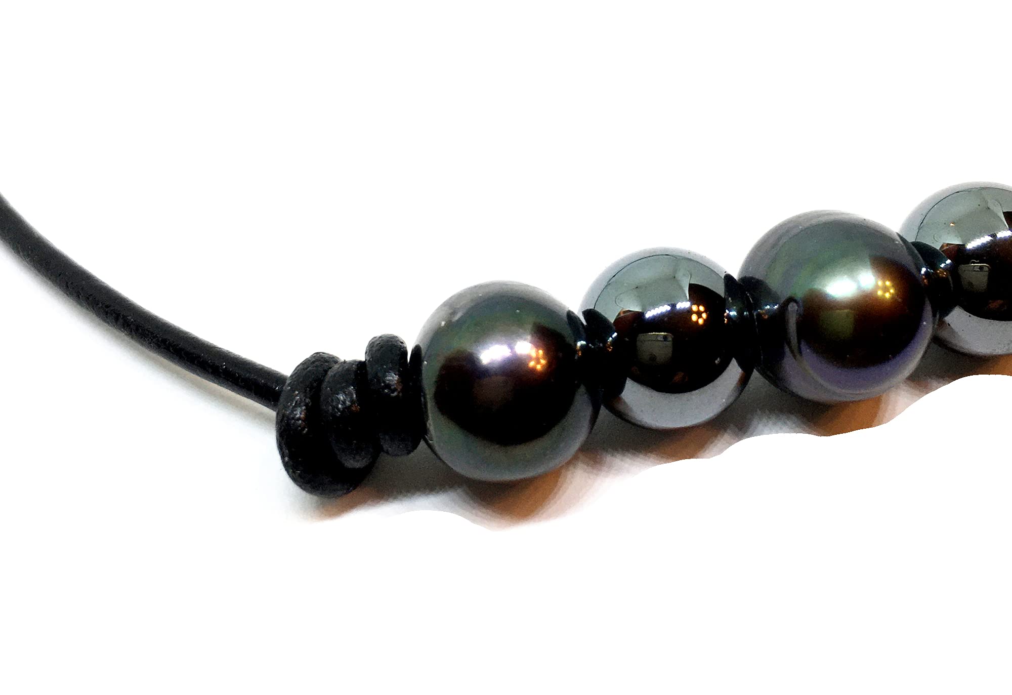 Elegant Black Cultured Freshwater Pearl & Hematite Leather Necklace for Women - Perfect for Weddings, Parties & Special Occasions