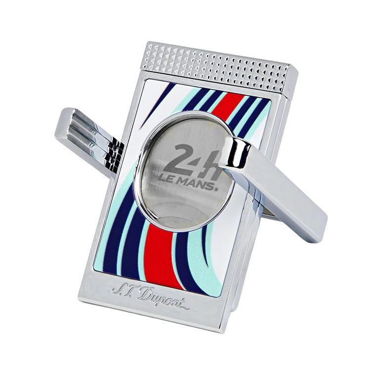 Premium S.T. Dupont CC X Stands Le Mans Blue & Chrome Double Guilloche Cigar Cutter - Luxury Cigar Accessory for Smooth Cuts at Home, Parties & Gifting