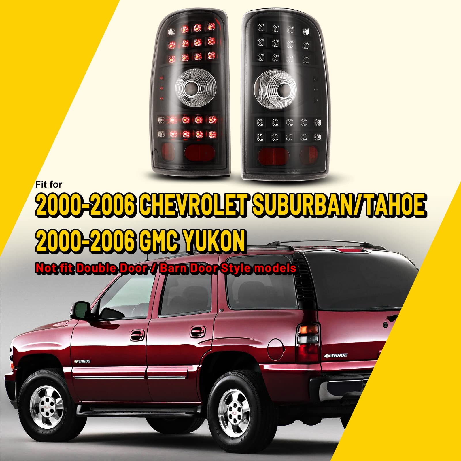 LED Tail Lights Assembly for Chevrolet Suburban & Tahoe 2000-2006 | Replacement Tail Lamps for Chevy Pickup | Black Housing Taillights Pair (Driver & Passenger Side, Clear Lens) | Enhanced Visibility & Safety for Night Driving & Off-Road Adventures