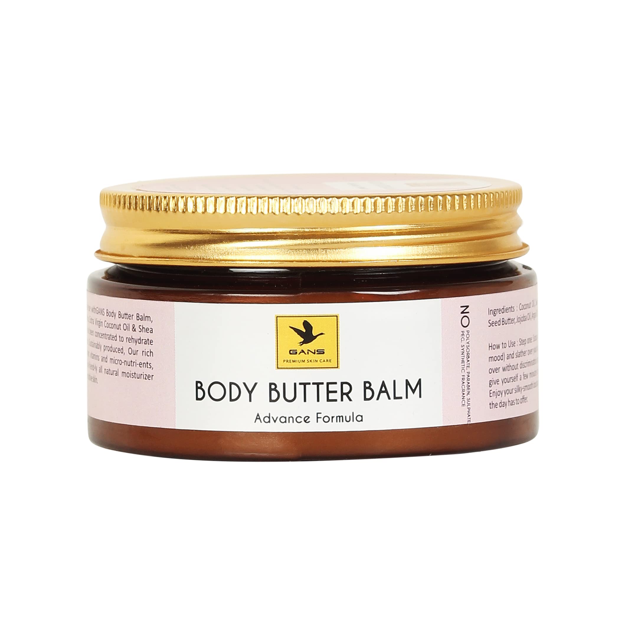 Gans Body Butter Balm - Advanced Formula 100gm | 48-Hour Deep Moisturizing Cream with Organic Beeswax, Coconut Oil, Jojoba Oil, Shea & Cocoa Butter | Stretch Mark Cream for Men & Women | Perfect for Dry Skin Care, Post-Pregnancy & Tattoo Aftercare