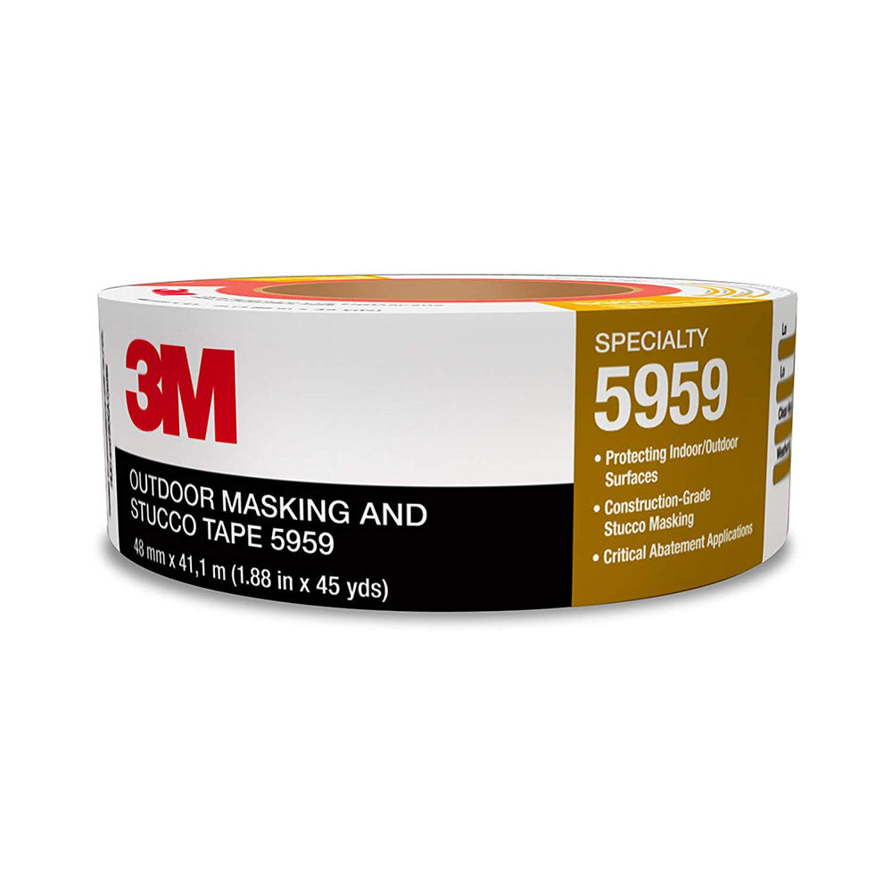 3M 5959 Outdoor Masking and Stucco Tape - Red, 48mm x 41.1m (12.0 mil) - Weatherproof Adhesive Tape for Painting, Construction, and Exterior Repairs