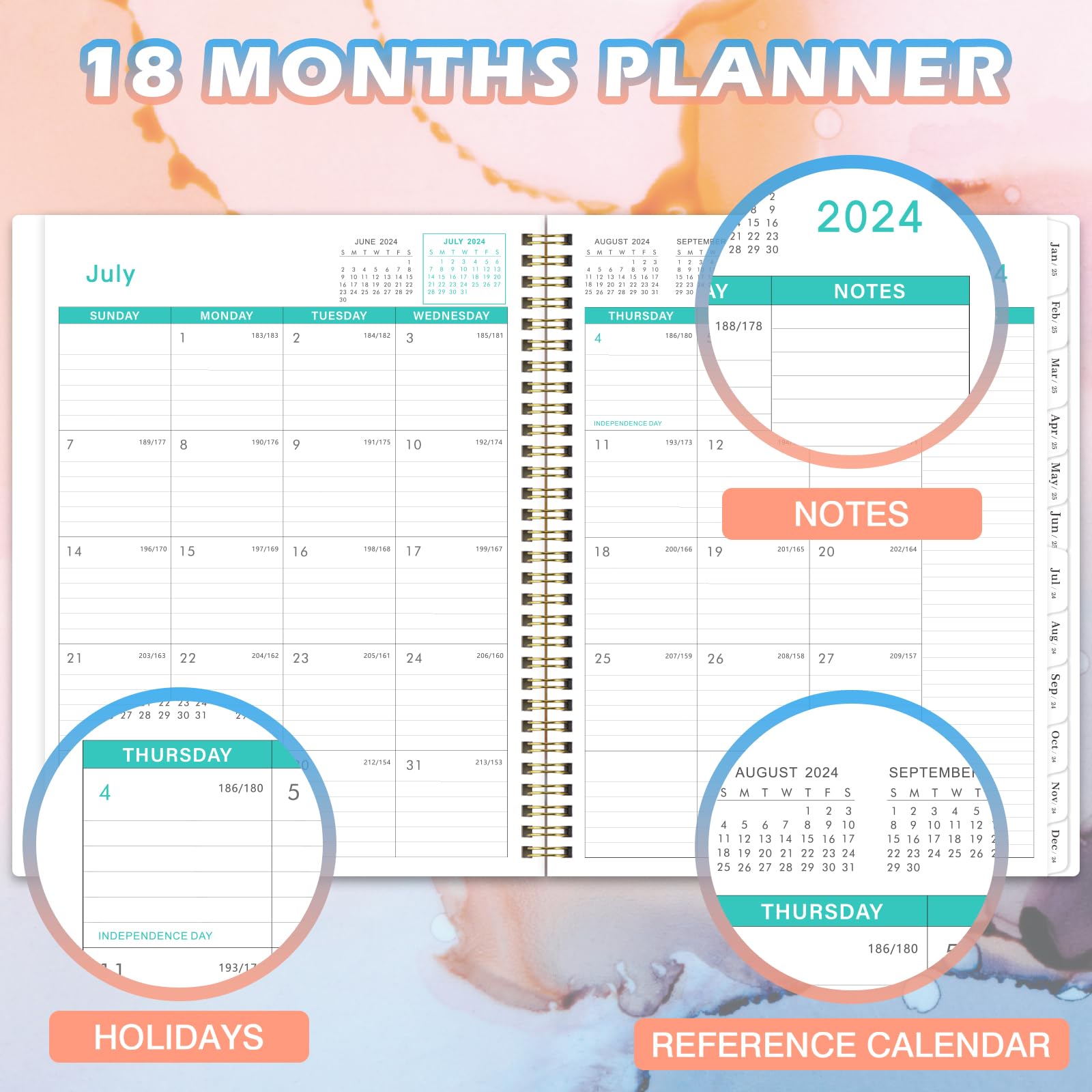 Makapoo 2024-2025 Monthly Planner with Tabs & Pocket - July 2024 to December 2025 Calendar, 9