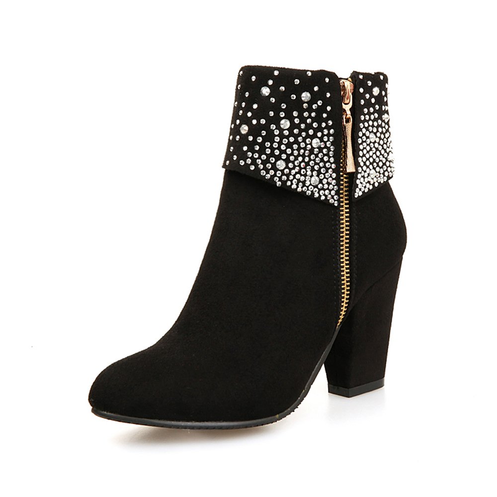 MEOTINA Women's Ankle Boots - High Heel Crystal Zipper Short Boots for Women | Fashion Dress Shoes for Party, Work & Night Out