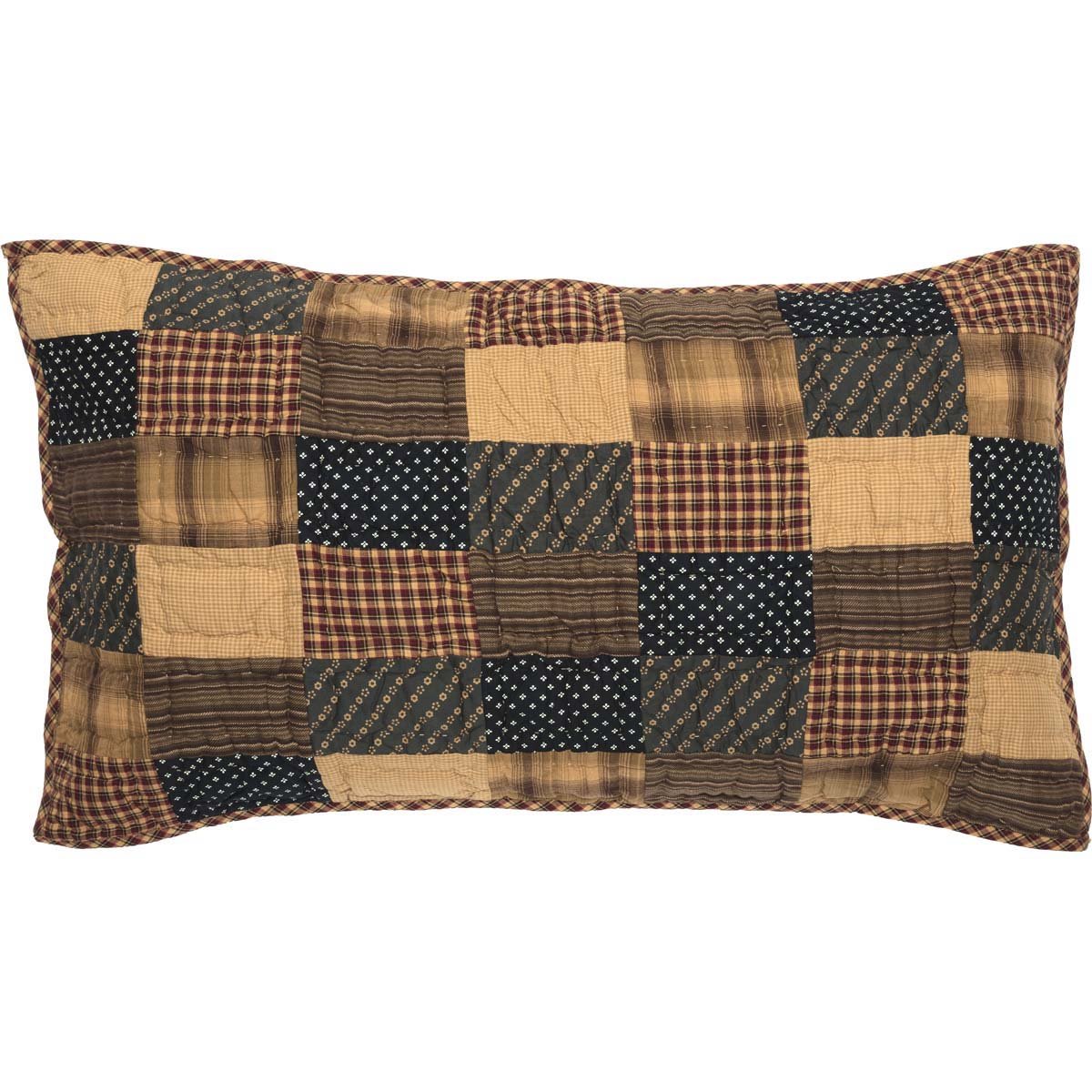 VHC Brands Patriotic Patch King Sham 21x37 - Country Patchwork Design Pillow Sham in Deep Red & Navy - Perfect for Bedroom Decor, Farmhouse Style & Americana Themed Home Decor