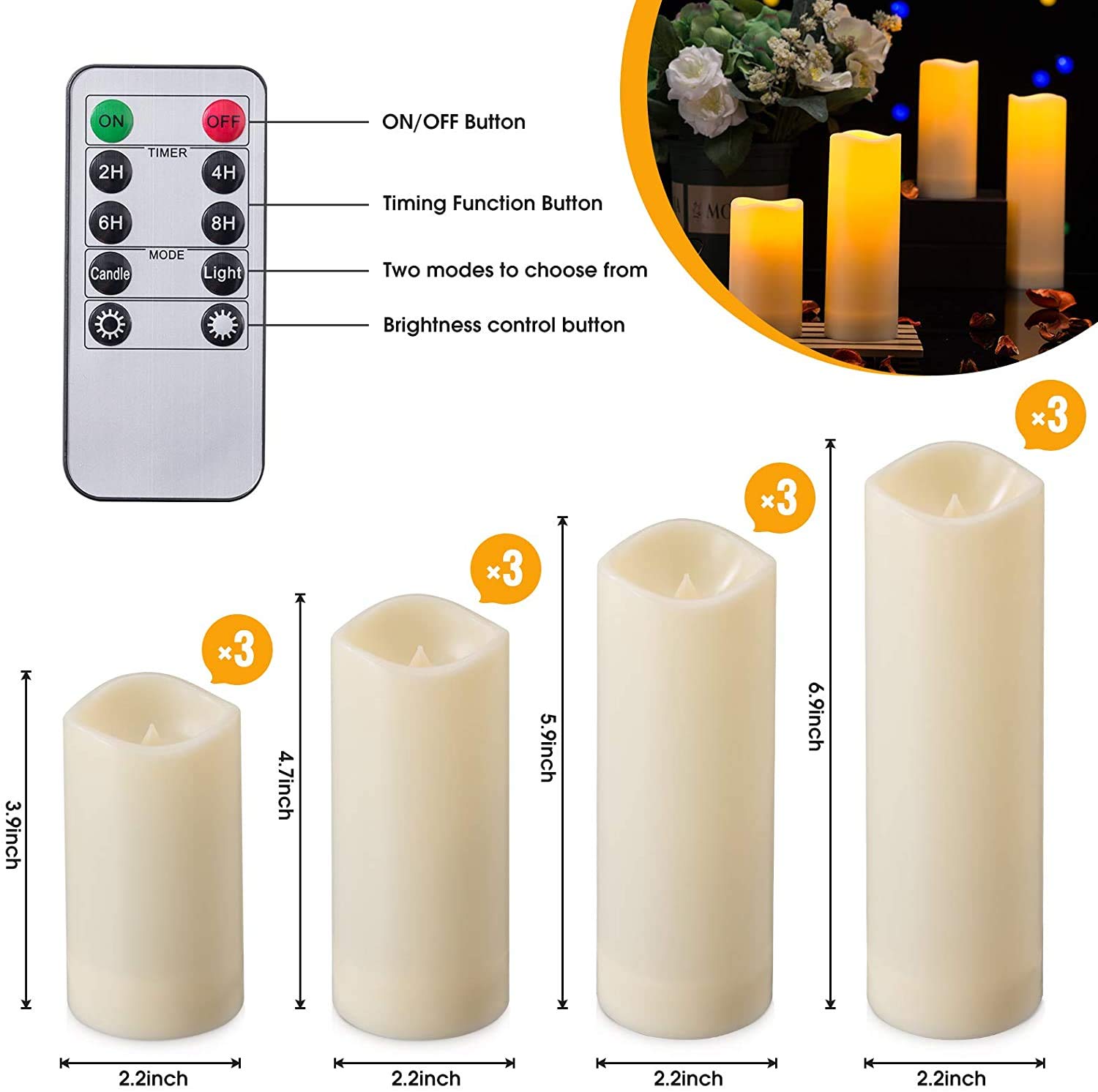 Flameless LED Candles Set of 12 - Waterproof for Indoor & Outdoor Decor