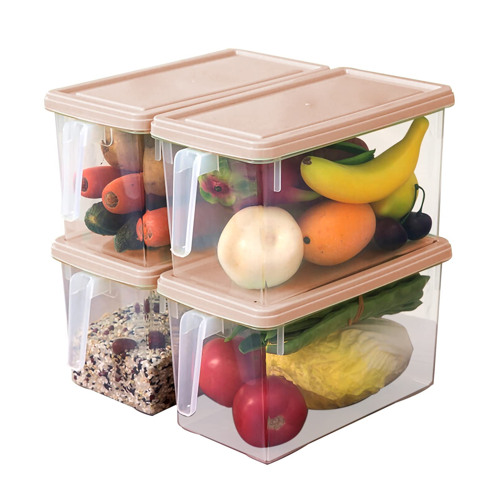 Stackable Plastic Food Storage Containers with Lids - 4-Pack Square Kitchen Organizers for Refrigerator | Perfect for Fruits, Vegetables, Meat & Eggs | BPA-Free, Space-Saving Pantry & Meal Prep Solution (Pink)