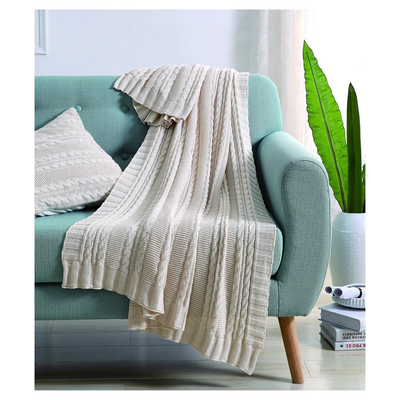 VCNY Home Soft & Cozy Cotton Knit Throw Blanket - Cable Knit Design for Couch, Bed & Sofa - Breathable & Lightweight (Dublin Ivory, 50
