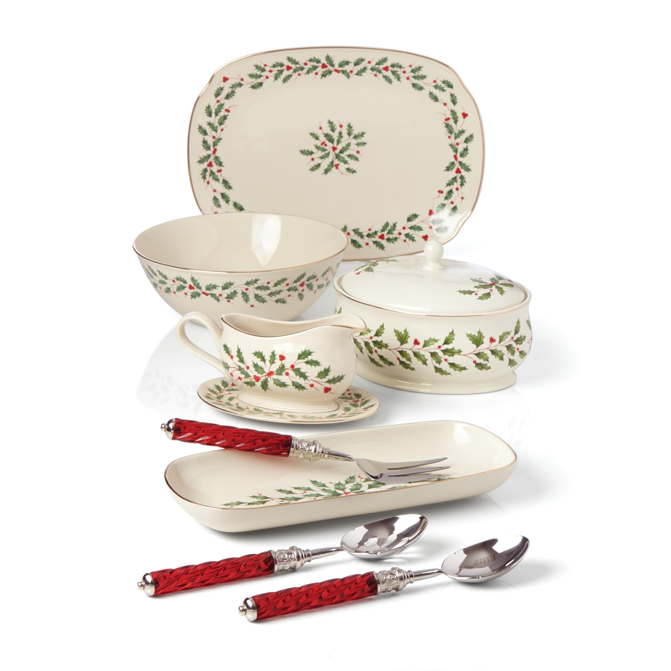 Lenox Holiday Serving Bowl 10.25 Inch - Festive Red and Green Ceramic Christmas Dinnerware - Perfect for Holiday Parties, Buffets & Festive Table Settings
