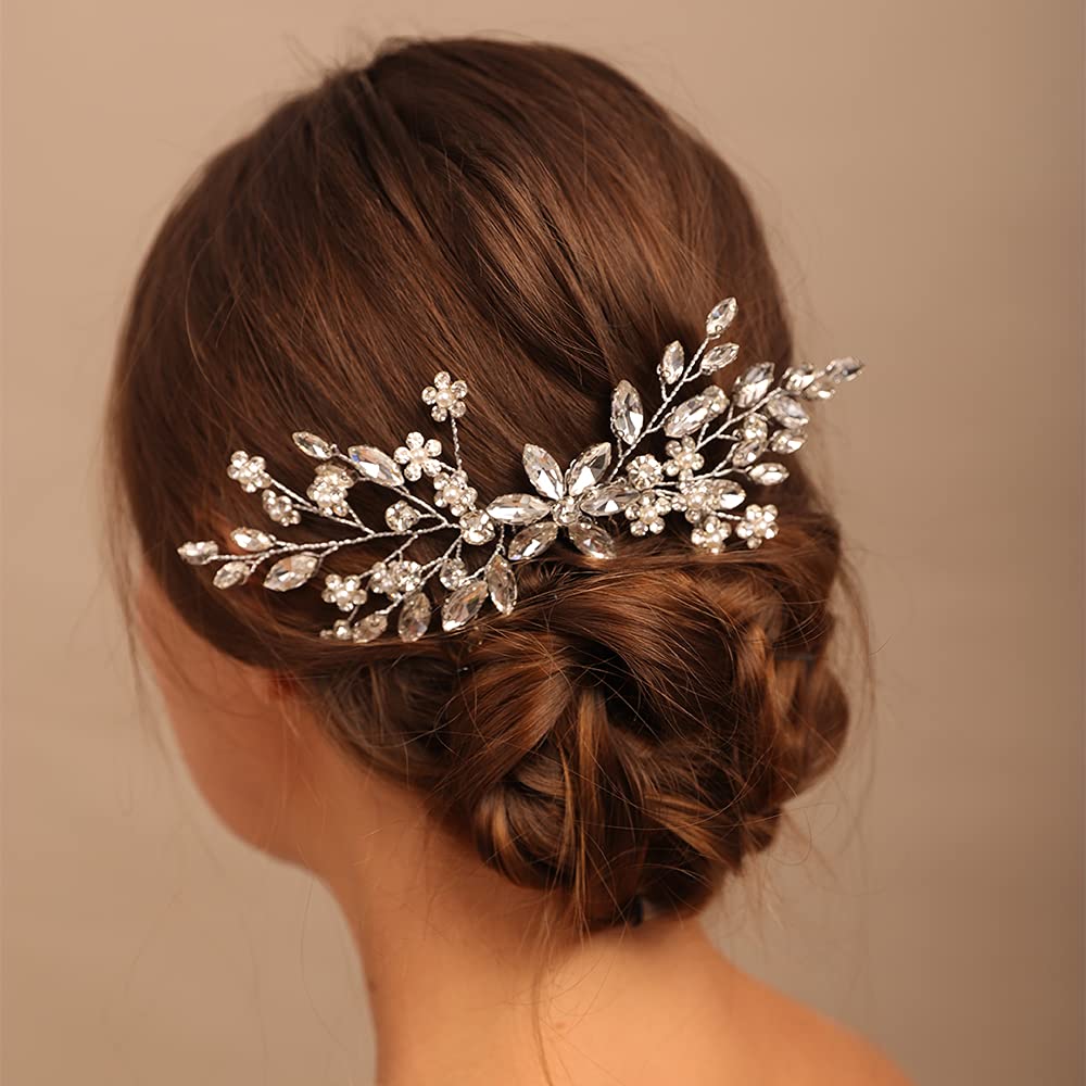 Crystal Bridal Hair Comb with Rhinestone & Pearl for Wedding - Gold