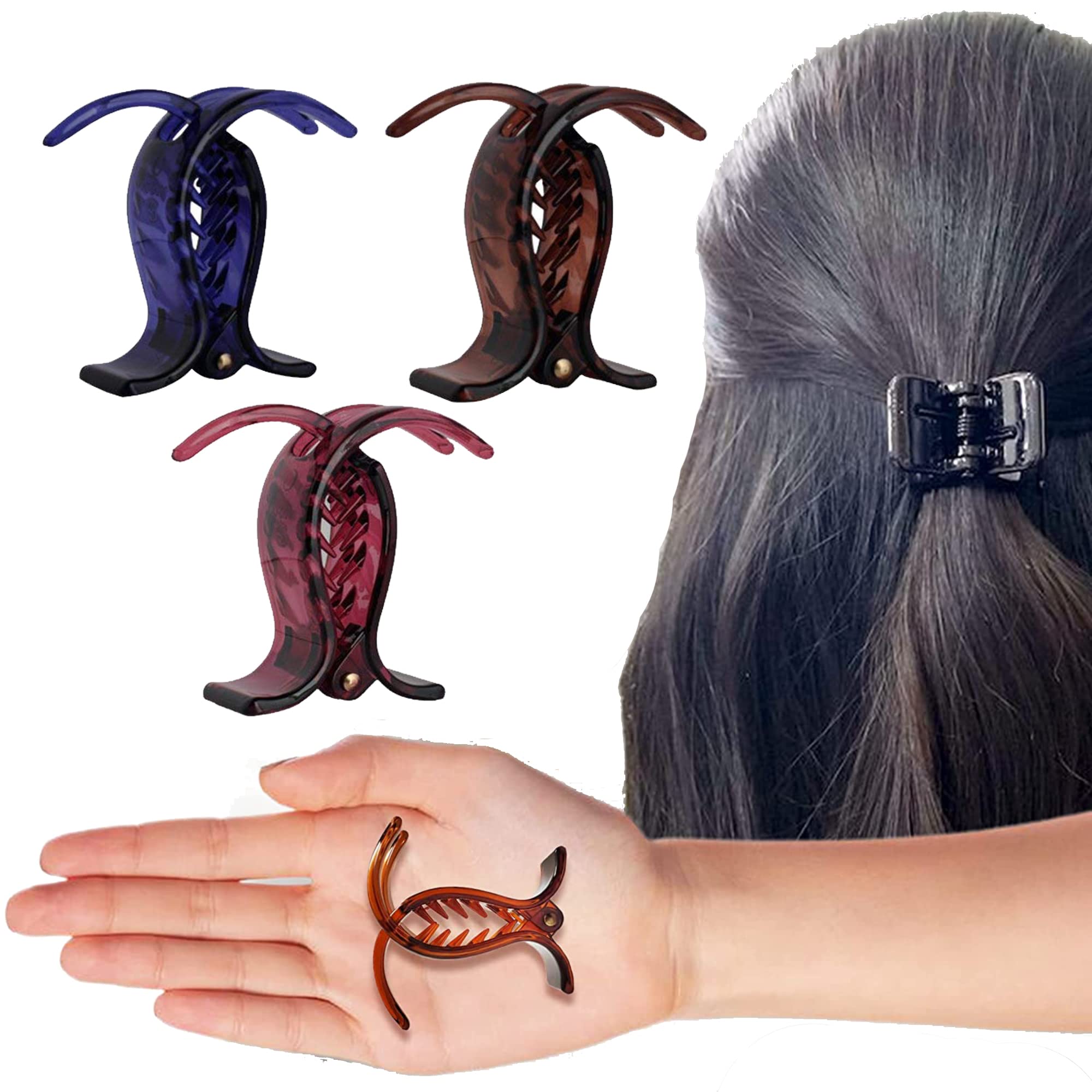 BIRDWARE Medium Butterfly Hair Clips for Women - Black Acrylic Hairpins with Stone Decorations (3-Pack, Multi-Color) | Elegant Hair Accessories for Girls & Women - Perfect for Parties, Weddings, and Everyday Styling