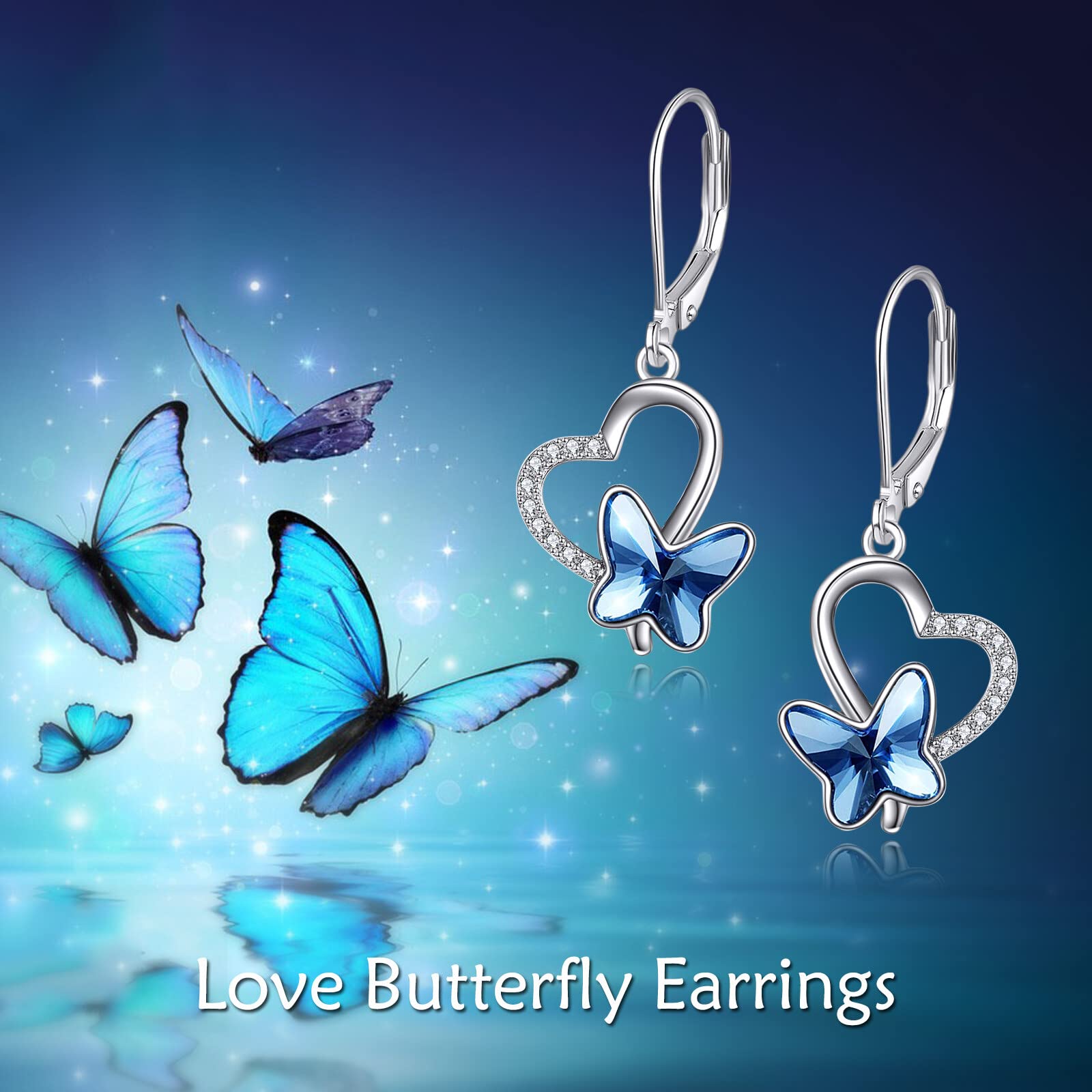 VONALA 925 Sterling Silver Butterfly Drop Dangle Earrings for Women - Crystal Leverback Earrings, Elegant Jewelry Gift for Her, Mom, Girlfriend | Perfect for Birthday, Anniversary, Wedding & Daily Wear
