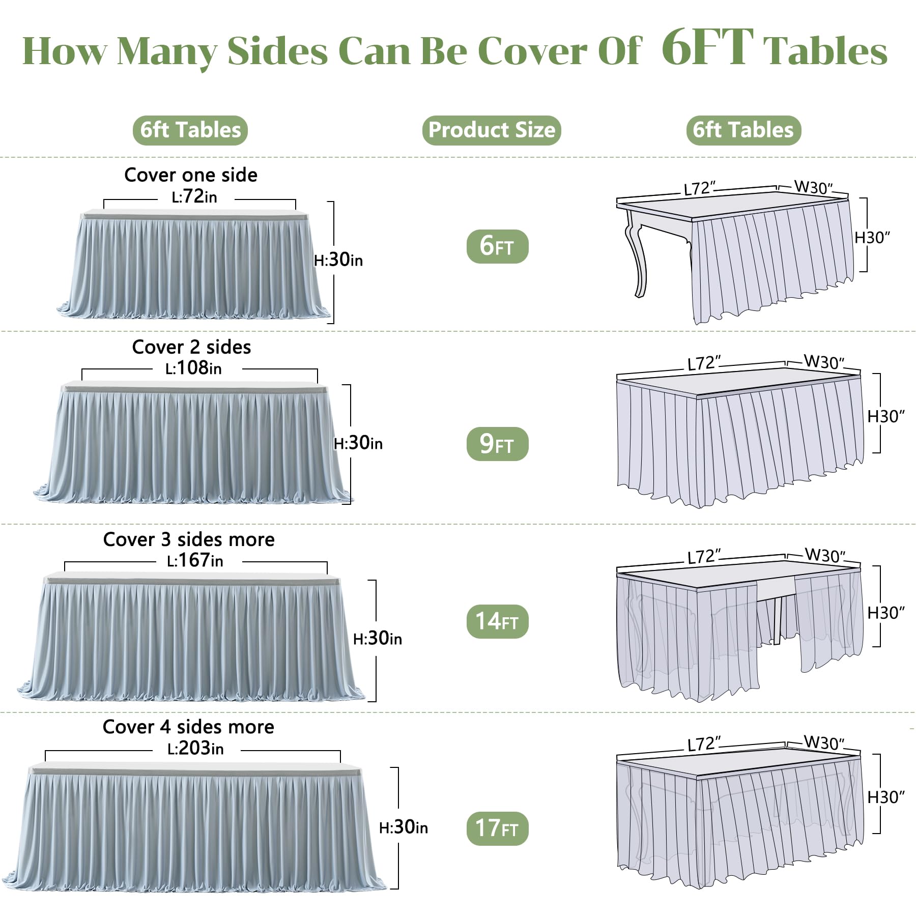 Gray Polyester Table Skirt 14ft - Wrinkle Resistant for Banquet Wedding Baby Shower - Dining Table Decor