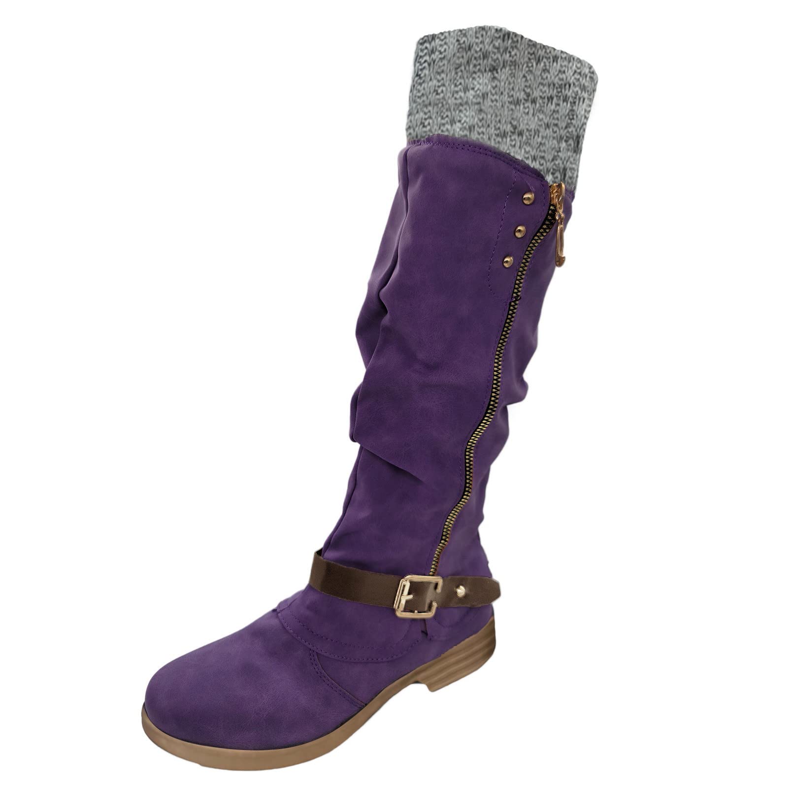 ZHOUXINGB Women's Thigh High Boots - Comfortable Winter Snow Boots with Wedge Heel, Y2K Fashion Booties for Walking, Indoor & Outdoor Use - Perfect for Fall, Spring & Vacation - Purple