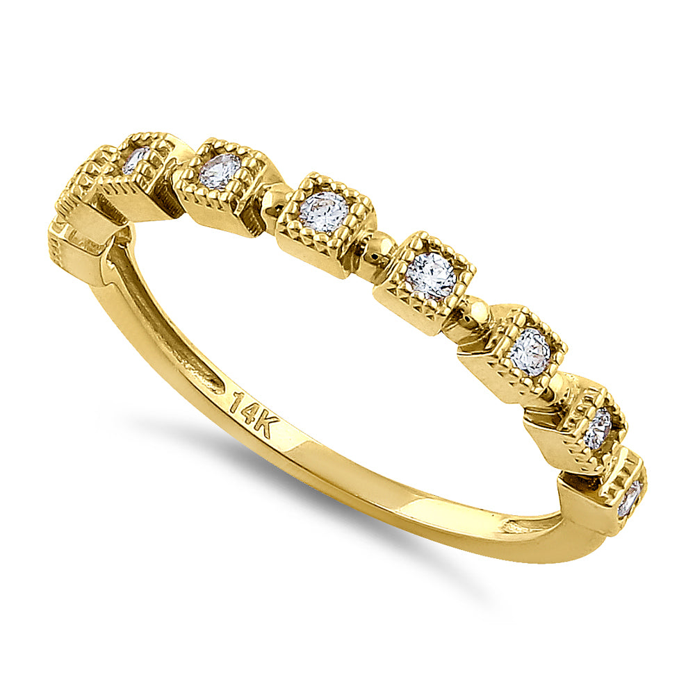 14K Yellow Gold Single Row Square Frame Round 1.89 ct Diamond Ring for Women - Elegant Wedding, Engagement & Anniversary Jewelry Gift