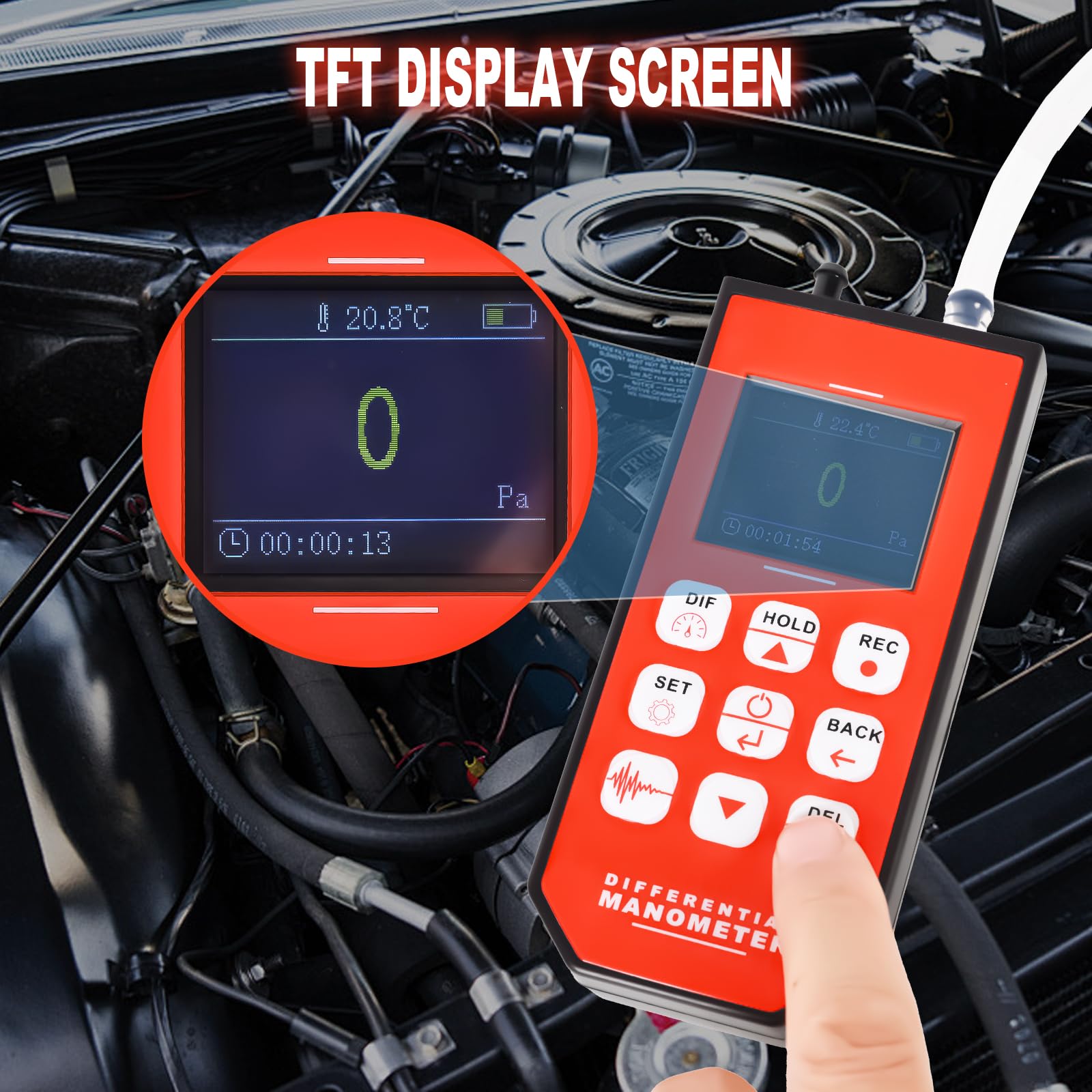 Professional Digital Manometer - Dual-Port HVAC Air Pressure Meter & Gas Pressure Tester with 12 Selectable Units, Large Backlit TFT Display | Ideal for HVAC Technicians, Industrial Maintenance & Home DIY Projects