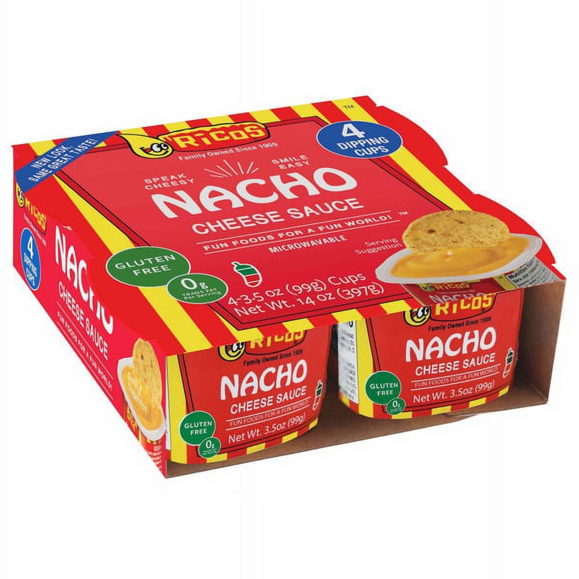 Rico's Nacho Cheese Dip - 14oz (4 Individual Cups) | Authentic Mexican Cheese Sauce for Nachos, Chips & Snacks | Perfect for Parties, Game Nights & Movie Nights | Includes Free CreateAndBundle Sticker