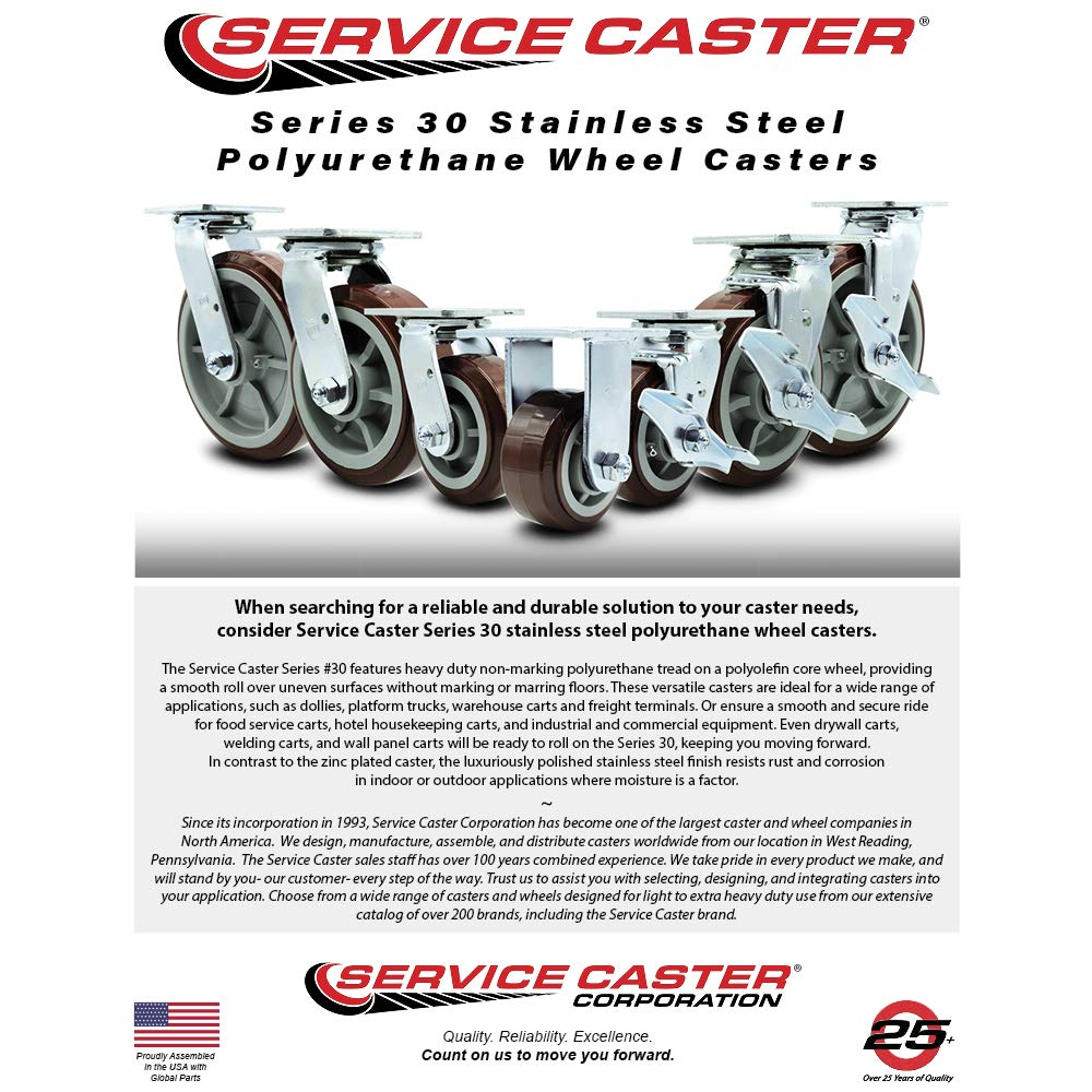 Heavy Duty Stainless Steel Swivel Caster with Top Lock Brake, Bolt-on Swivel Lock & 8