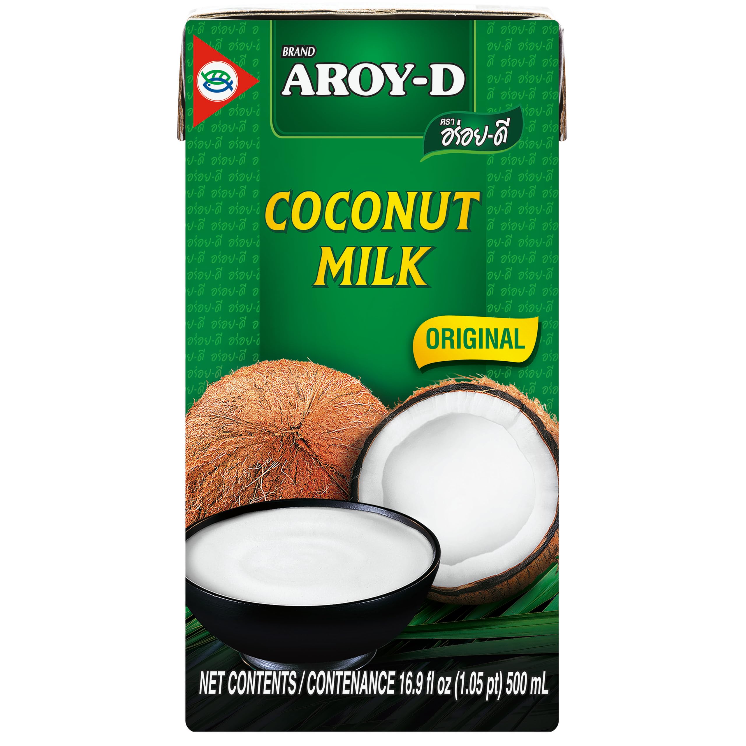 Aroy-D Pure Coconut Milk 16.9 fl oz (500ml) - Pack of 12 Cans | Premium Thai Coconut Cream for Cooking, Baking, Smoothies & Vegan Recipes | BPA-Free, Dairy-Free, Gluten-Free | Perfect for Curries, Desserts & Coffee Creamer