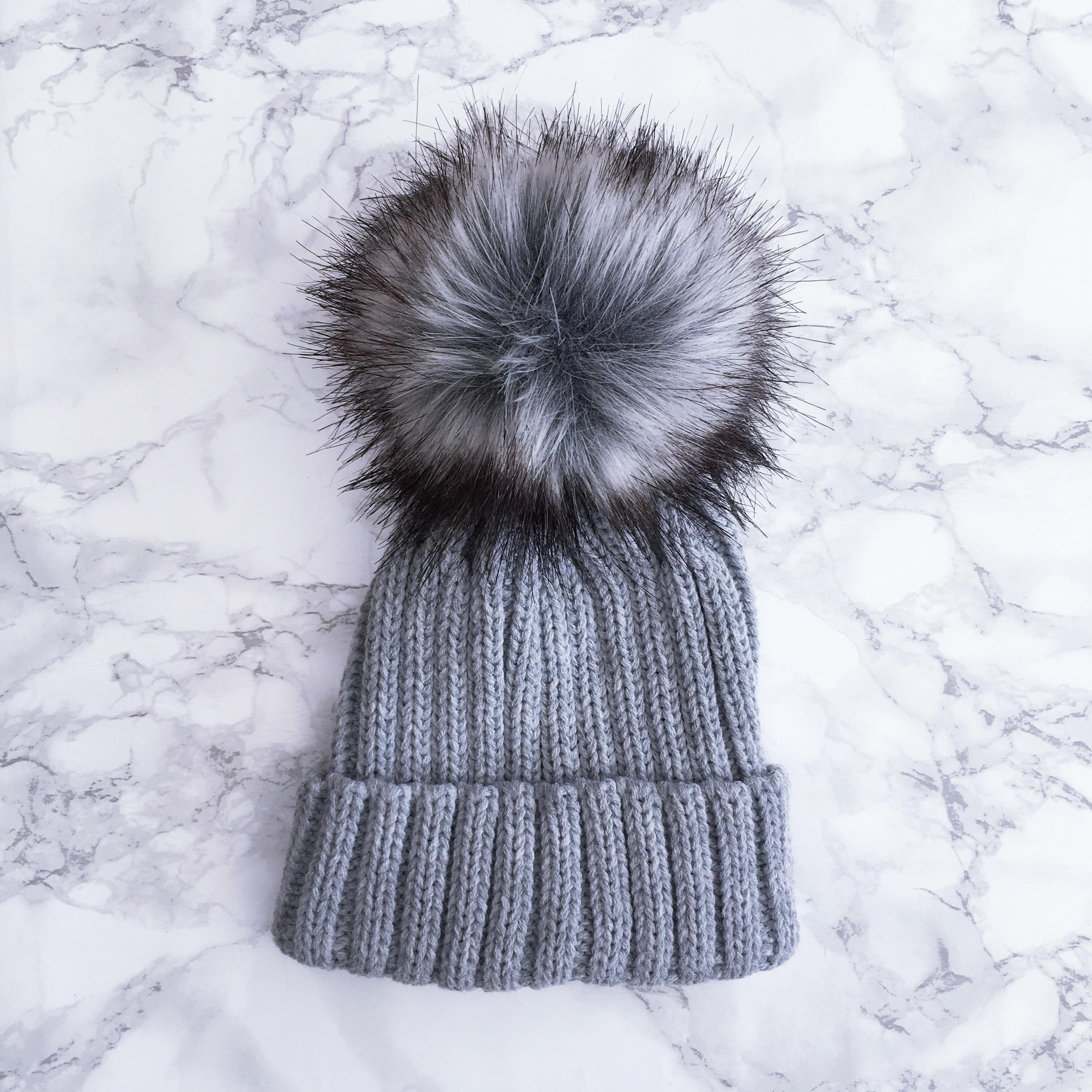 Cozy Knitted Faux Fur Pom Pom Winter Hat for Women - Soft Warm Beanie with Fluffy Ball - Perfect for Cold Weather, Snow Days & Outdoor Activities