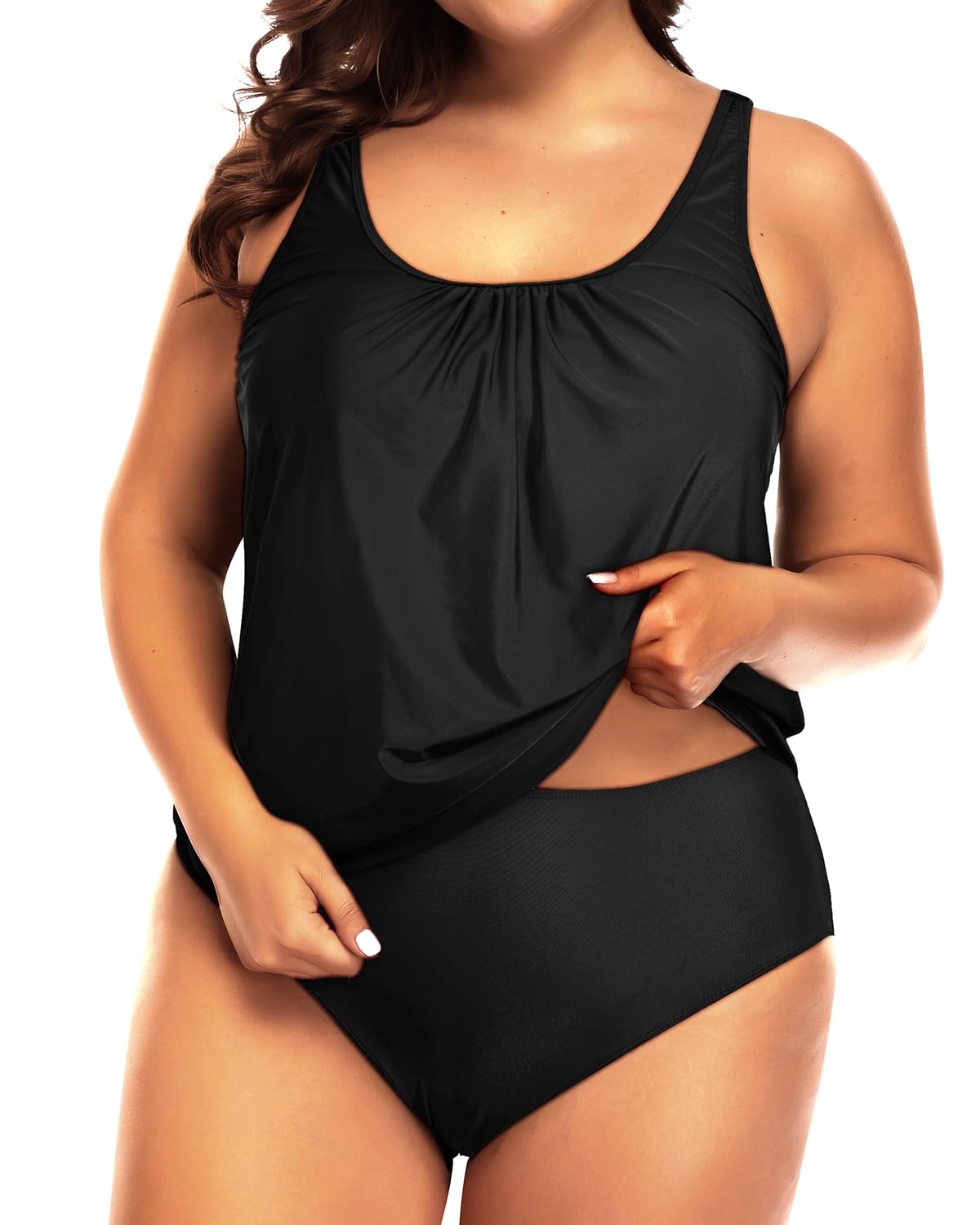 Yonique Plus Size Two Piece Swimsuit for Women - Blouson Tankini with Tummy Control - High Waisted Bathing Suit for Beach, Pool & Vacation | Flattering Swimwear for Curvy Women