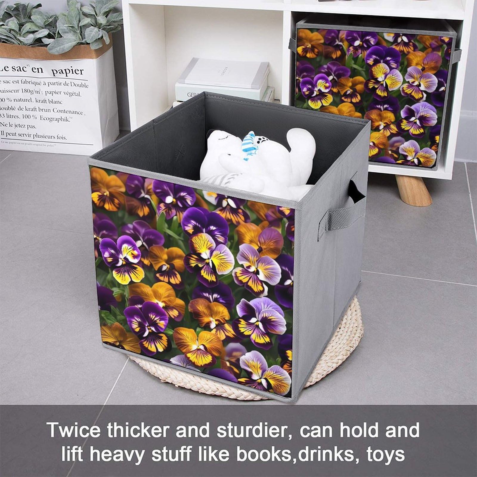 6PCS Foldable Storage Bins with Handles - Large Capacity Printed Storage Boxes for Playroom, Office & Home Organization | Perfect for Toys, Books, Clothes & Household Items