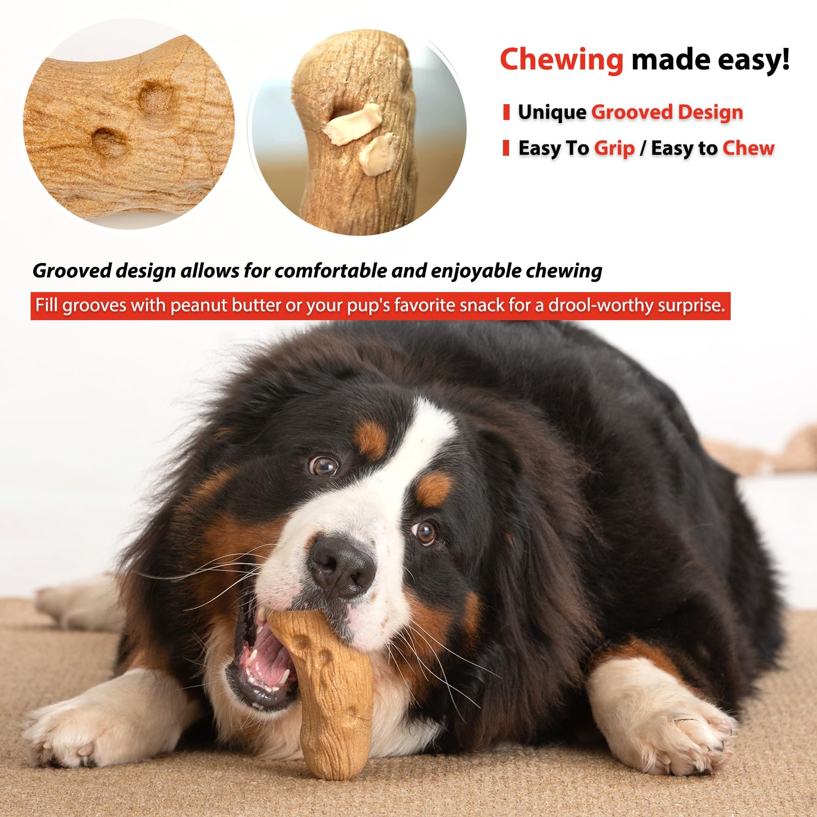 Willjoy 2-Pack Durable Pine Wood & Nylon Dog Chew Toys for Aggressive Chewers - Indestructible Bacon-Flavored Toys for Large Dogs to Keep Them Busy - Perfect for Playtime, Training & Anxiety Relief
