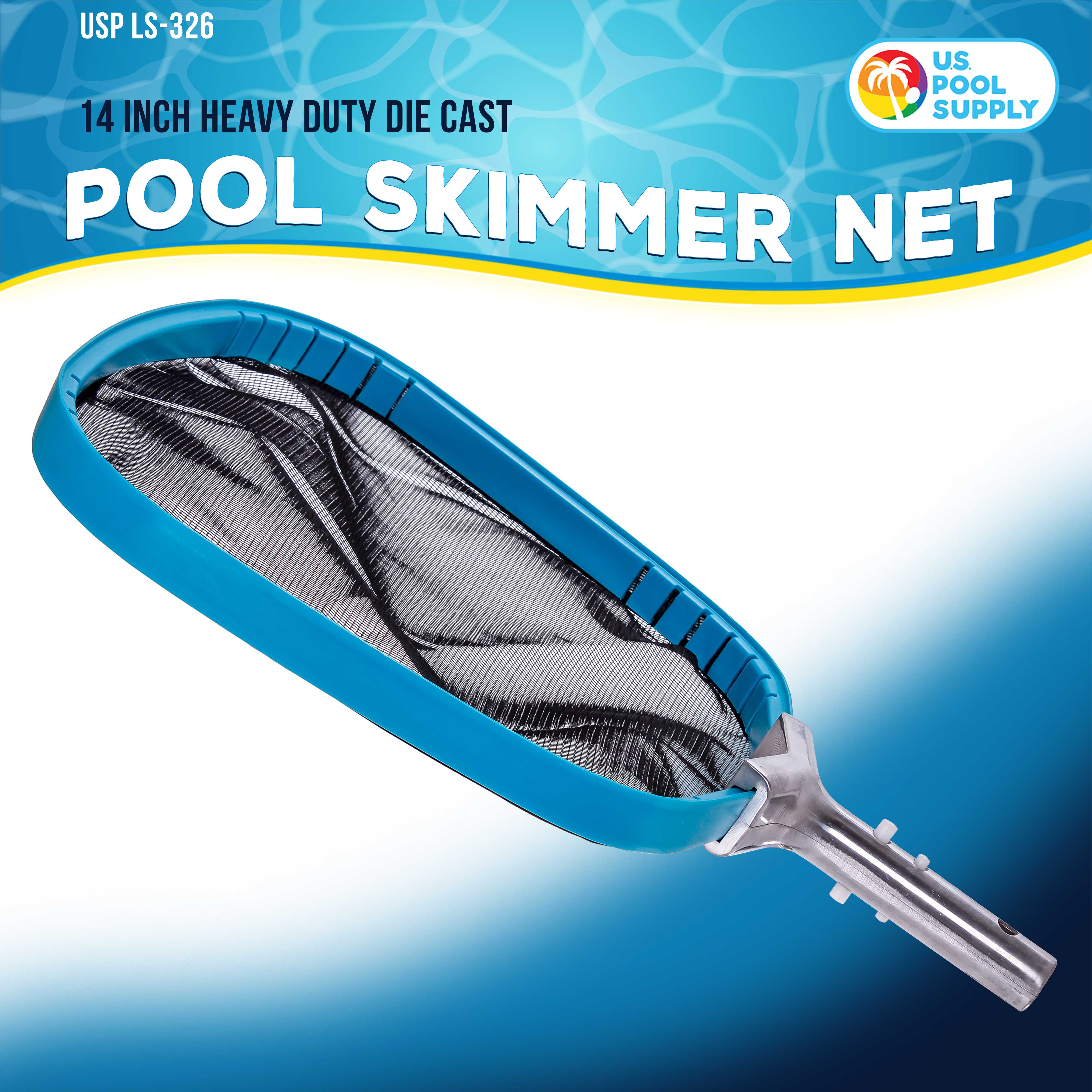 Professional Heavy Duty 14-Inch Swimming Pool Leaf Skimmer Net with Reinforced Aluminum Frame Handle - Commercial Grade Pool Cleaning Tool for Inground & Above Ground Pools | U.S. Pool Supply®