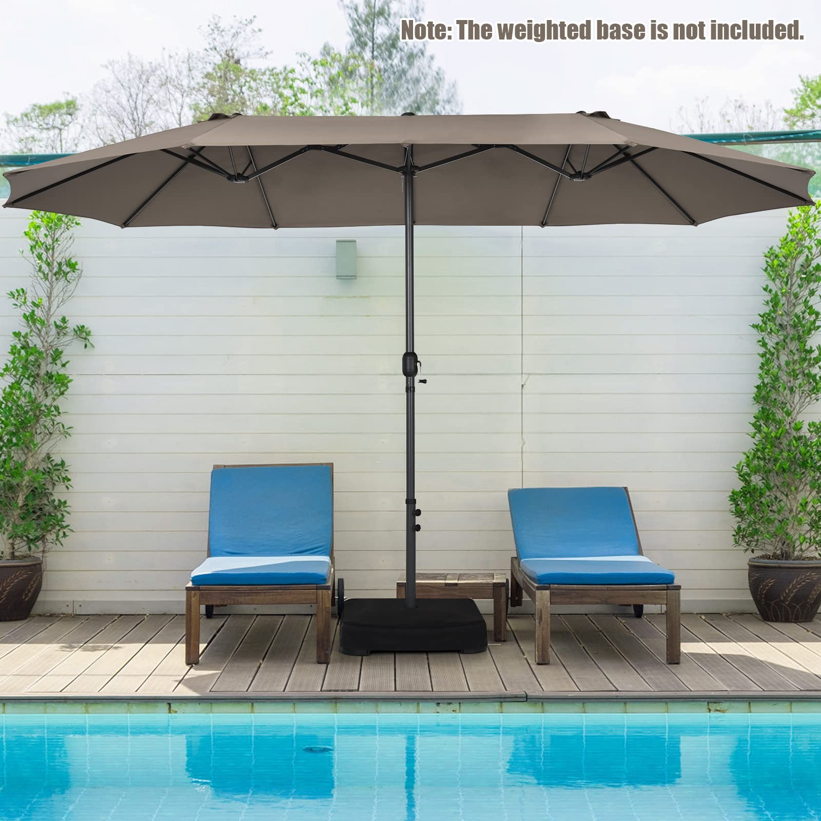 Tangkula 15Ft Double-Sided Patio Umbrella - Extra Large Outdoor Market Umbrella with Hand-Crank System & Air Vents, 12-Rib Sturdy Metal Frame for Poolside, Garden, Backyard, Beach, and Outdoor Dining (Brown) - Perfect for Shade in Hot Summer Days
