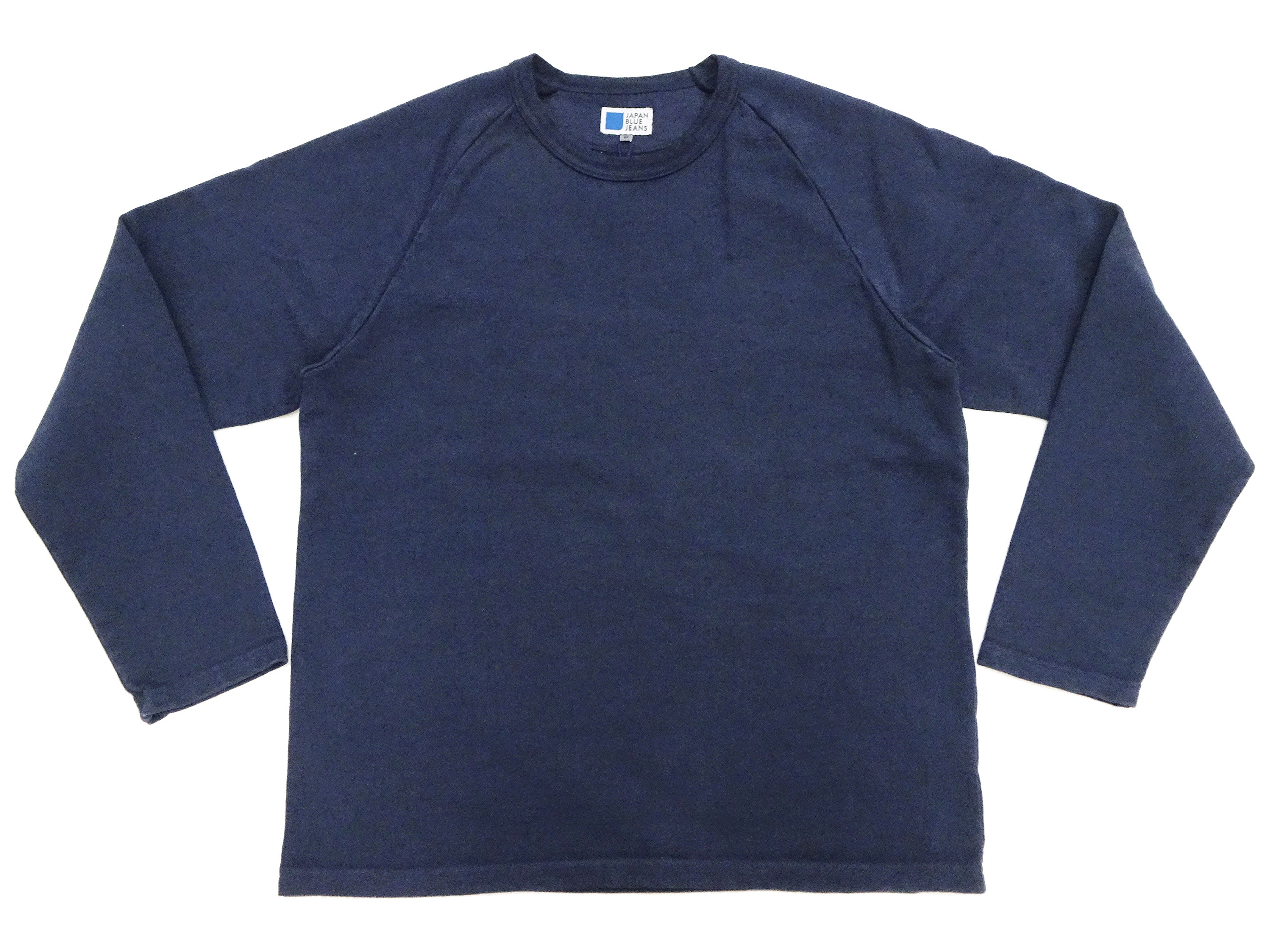 Japan Blue Jeans Men's Long Sleeve French Terry T-Shirt - Casual Plain Crew Neck Raglan Sleeve Inlay Shirt JBKN1001 Navy Blue - Perfect for Everyday Wear & Street Style Outfits