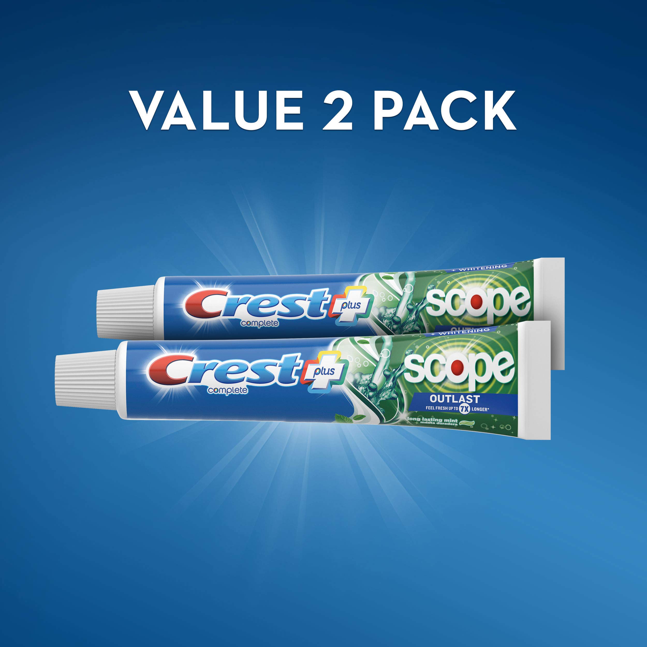 Crest +X 40mm Outlast Complete Whitening Toothpaste, Mint Flavor, 5.4 Oz (Pack of 2) - Long-Lasting Freshness for Brighter Teeth - Perfect for Daily Oral Care & Travel