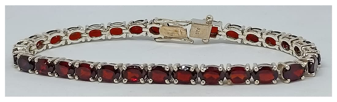 925 Sterling Silver Tennis Bracelet for Women - Genuine Garnet Gemstone Designer Jewelry (7.5