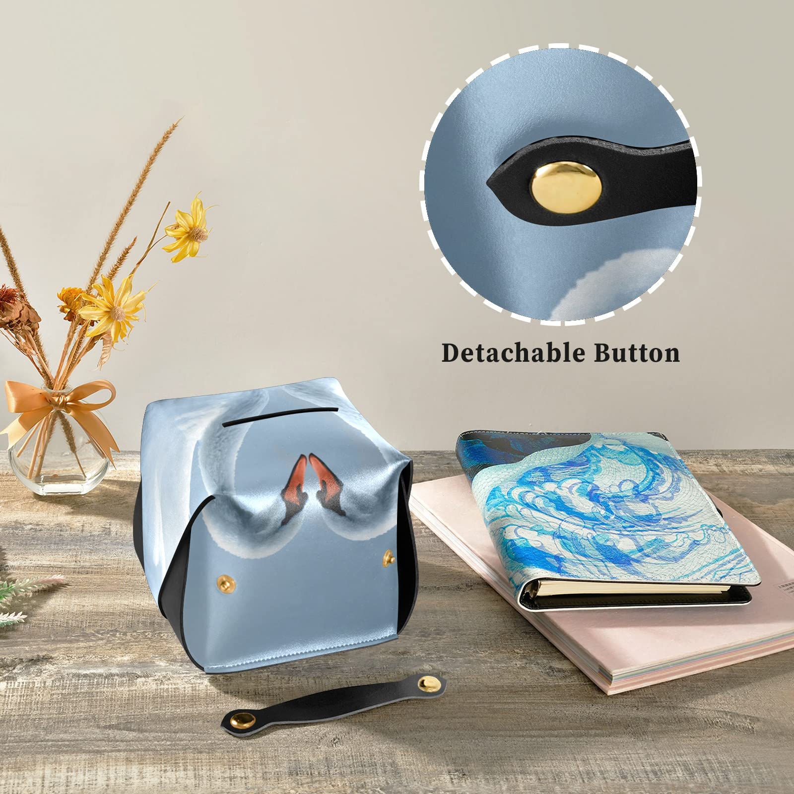 Elegant Swan Duck Heart-Shaped Leather Tissue Box Cover - Rectangle Bathroom & Home Decor for Nightstand, Vanity, Office Desk, Car (9.4x5.1x3.6 inches) | Romantic Home Accessory for Valentine's Day & Anniversary Gifts