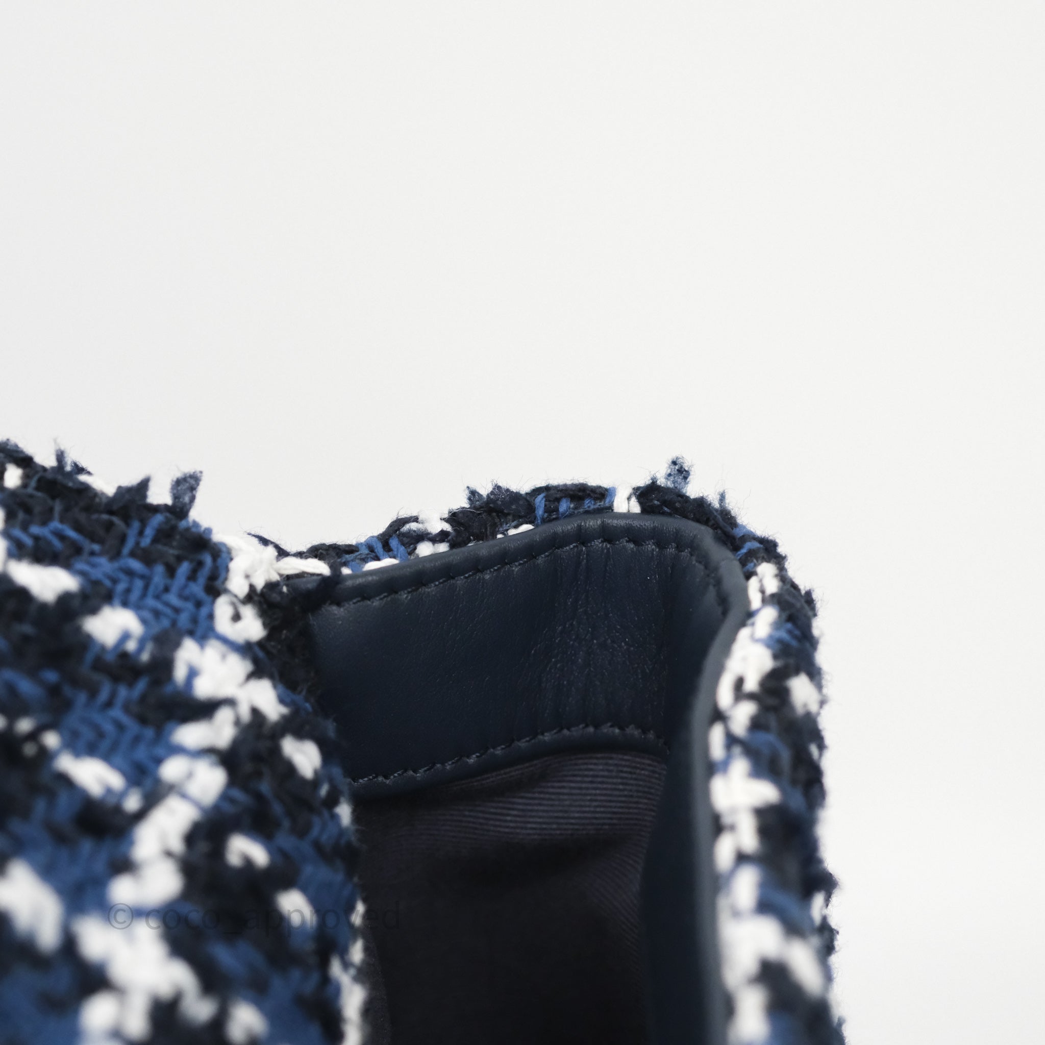 Chanel 19 Small Handbag in Blue, White & Black Grid Tweed with Mixed Hardware - Perfect for Work, Travel & Evening Events