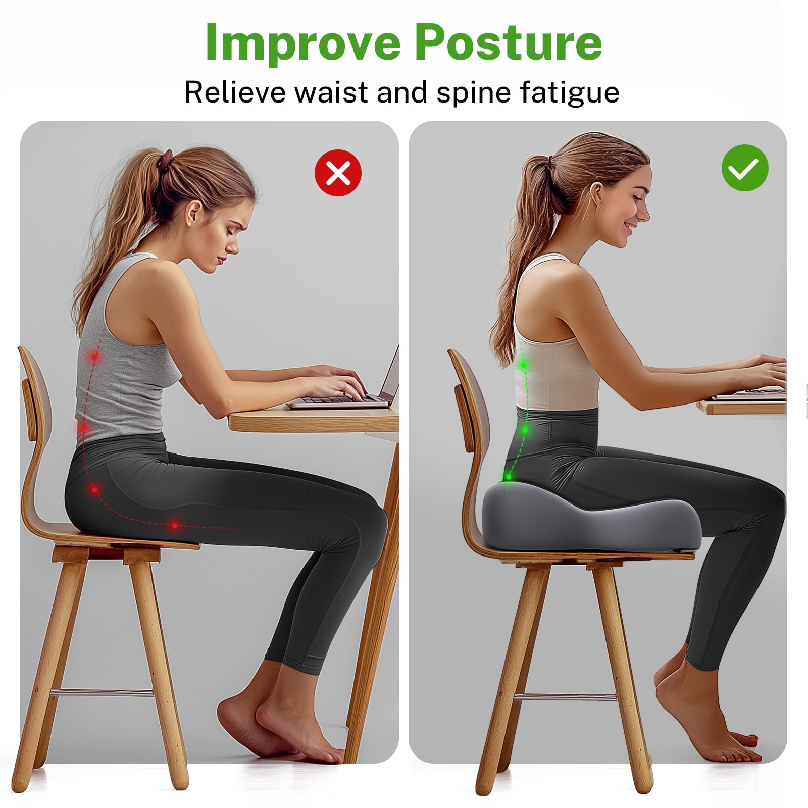 Benazcap X Large Orthopedic Seat Cushion for Sciatica & Tailbone Pain Relief - 2024 Upgraded Memory Foam Office Chair Cushion, Ergonomic Desk & Wheelchair Cushion - Perfect for Office, Car, Gaming & Long Sitting Sessions