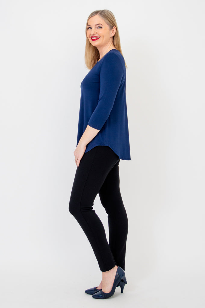 Jackie 3/4 Sleeve Women's T-Shirt - Soft Bamboo Fabric, Indigo Blue Color - Perfect for Casual Wear, Yoga & Everyday Comfort