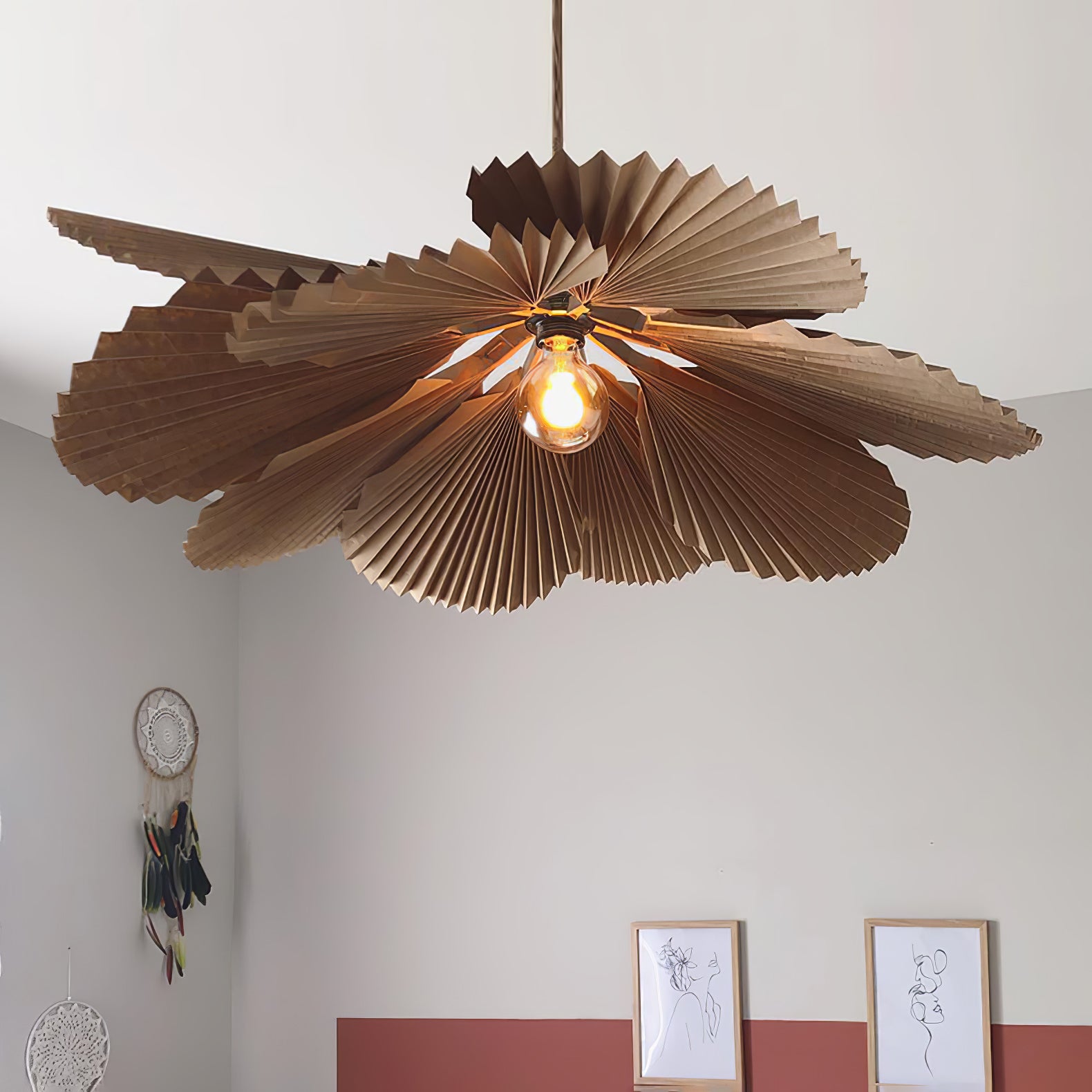 Handmade Folded Leaf Lotus Pendant Light - Boho Chic Ceiling Lamp for Bedroom, Living Room & Dining Room Decor