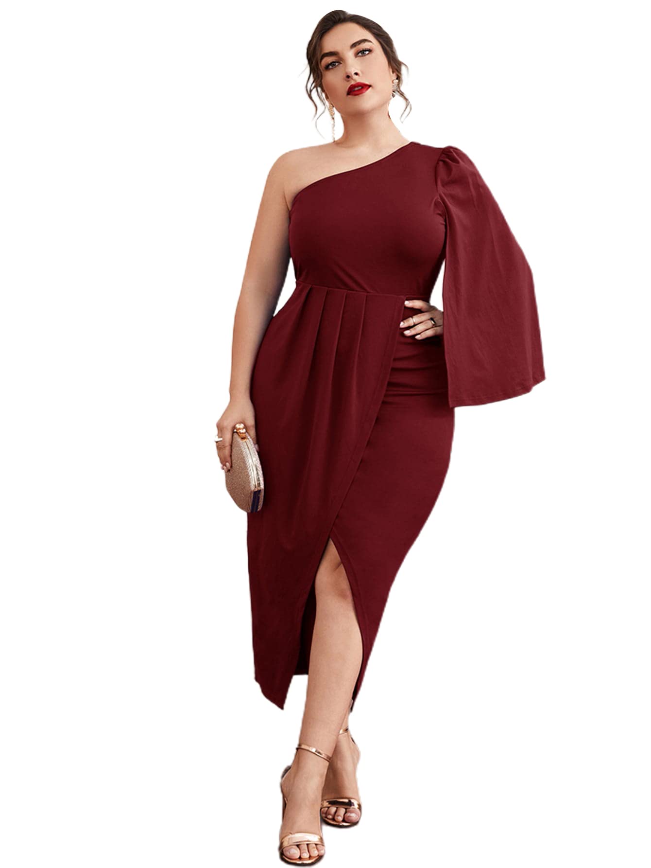 Elegant Plus Size One Shoulder Cloak Sleeve Wrap Cocktail Dress for Women | Formal Evening Gown for Parties, Weddings & Special Occasions