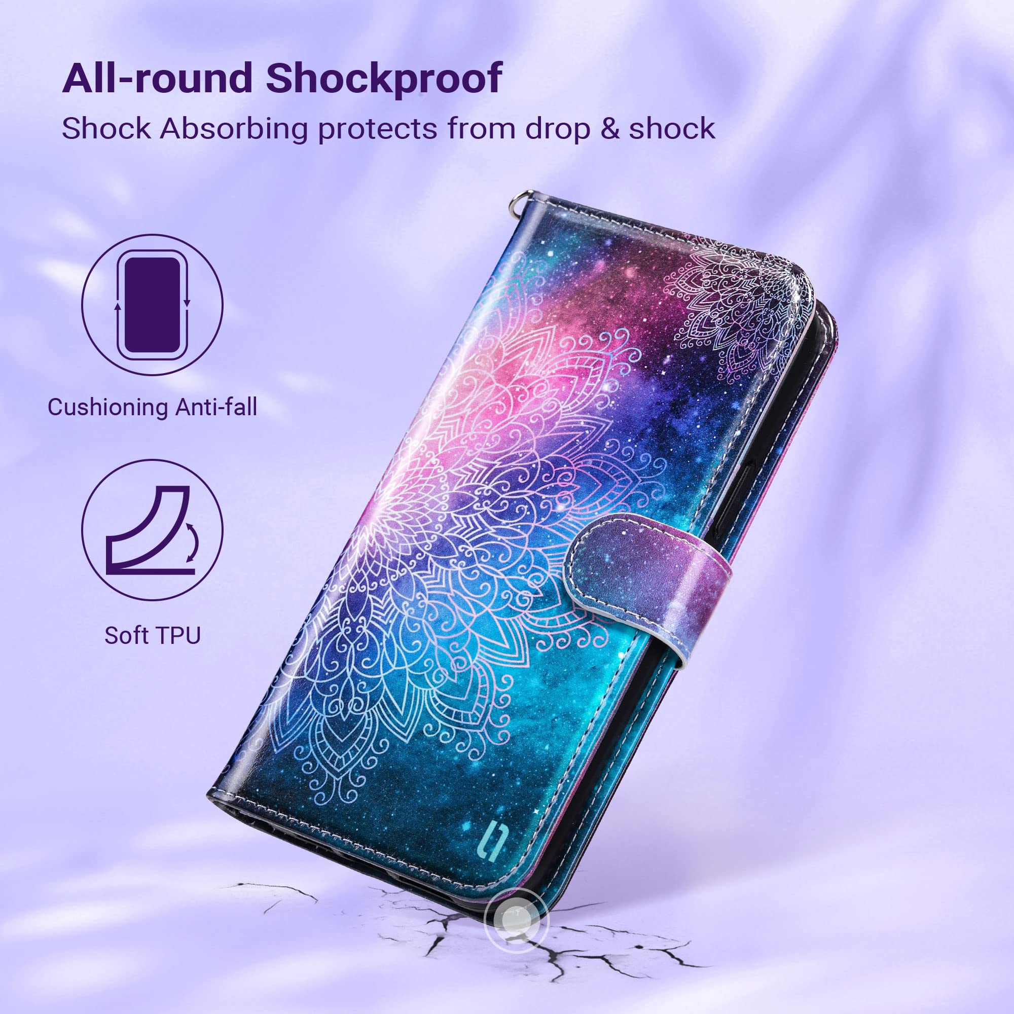 ULAK iPhone 13 Pro Max Wallet Case - 6.7 Inch PU Leather Flip Cover with Credit Card Slots & Kickstand | Shockproof Protective Phone Case for Women | Mandala Design | Perfect for Work, Travel & Daily Use