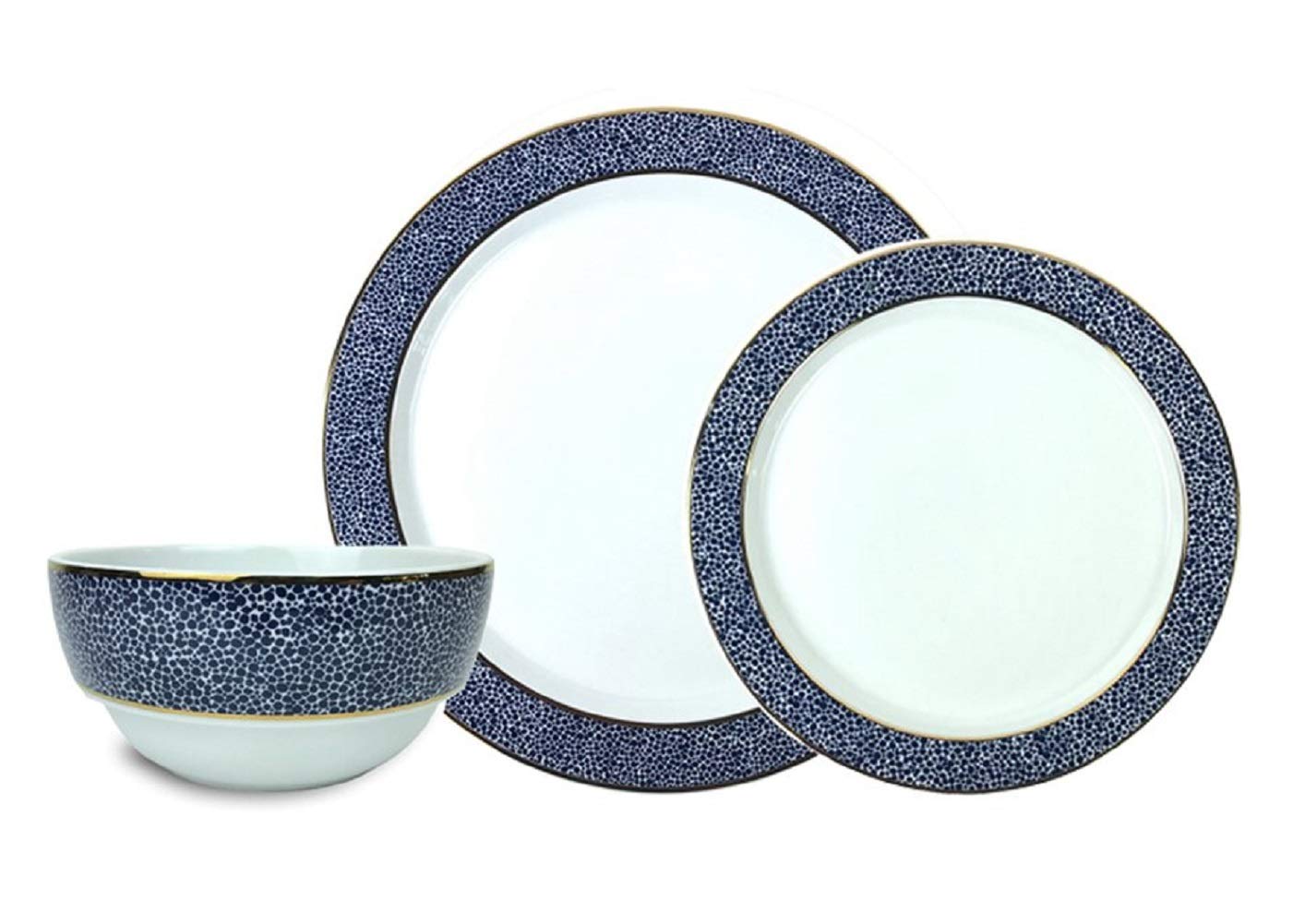 Panthera Indigo Blue 3-Piece Dinnerware Set - Elegant Plates, Bowls & Mugs for Formal Dining, Casual Meals & Entertaining